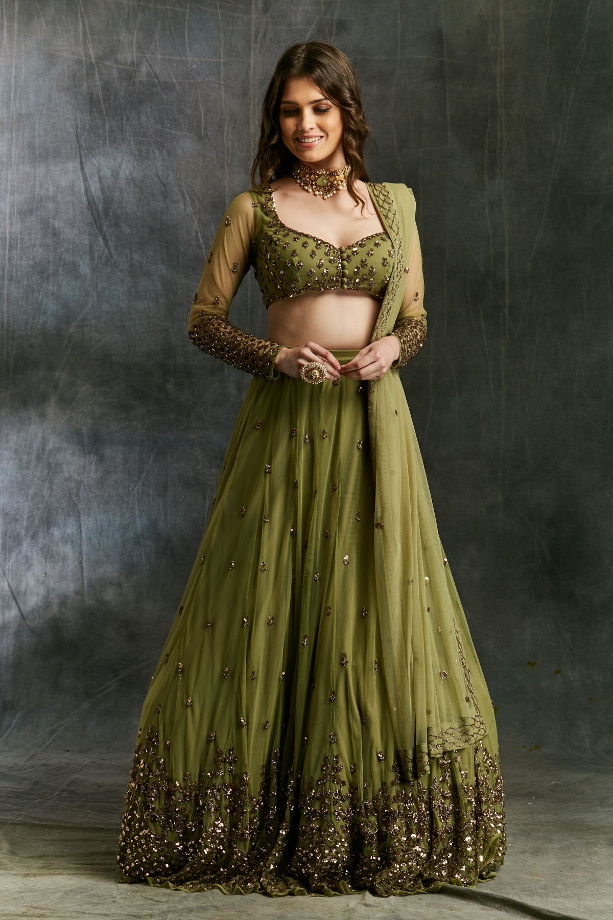 Olive Green Lehenga Set- Ready To Ship