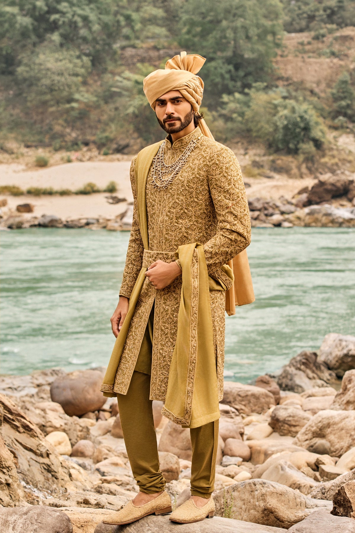 Deep Olive Heritage Sherwani Set