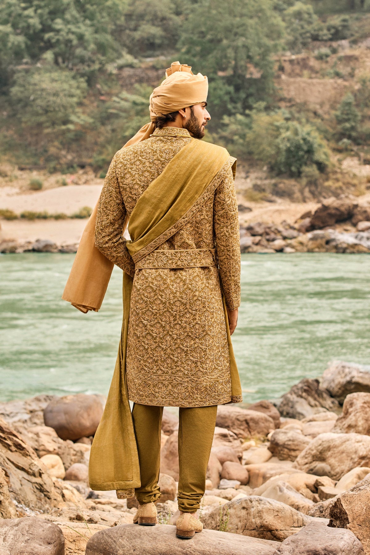 Deep Olive Heritage Sherwani Set