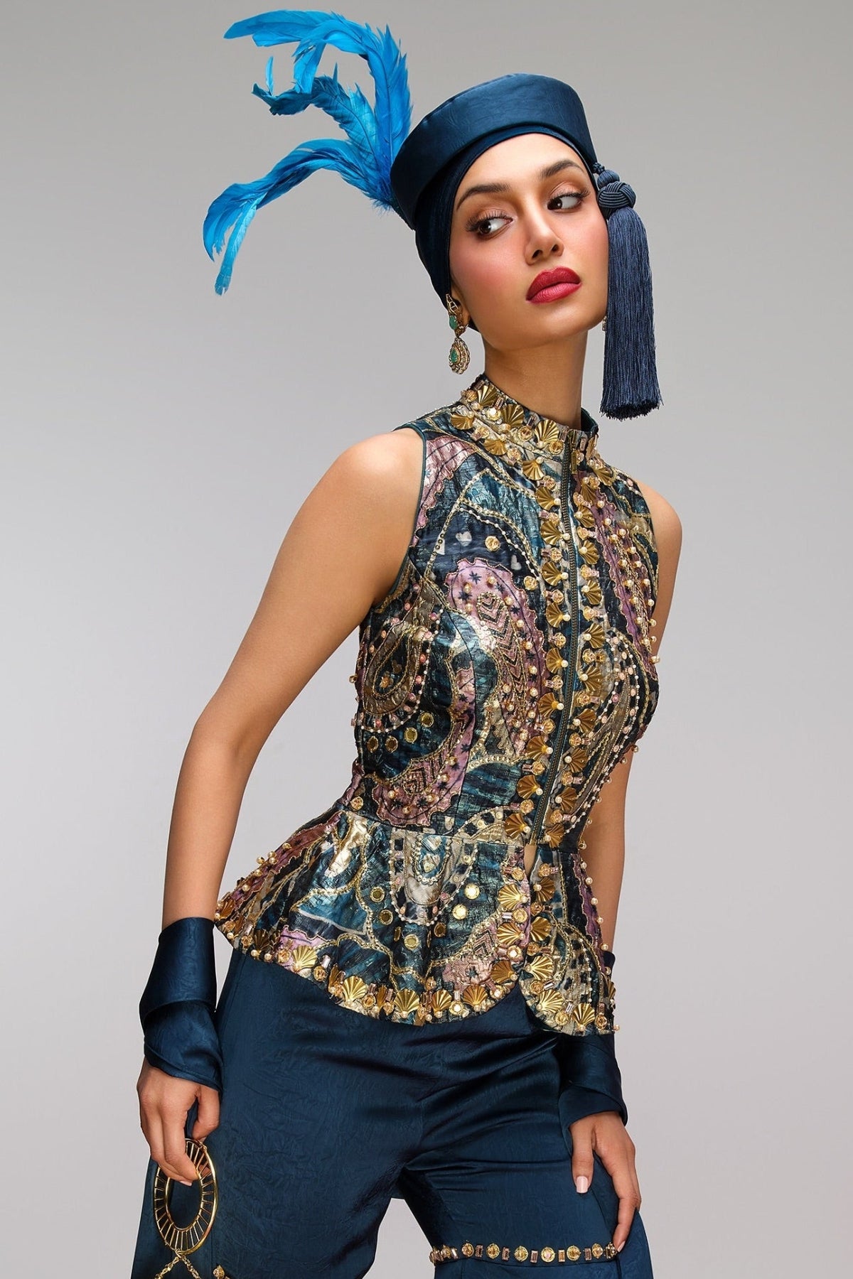 Petrol blue pop paisley - Peplum