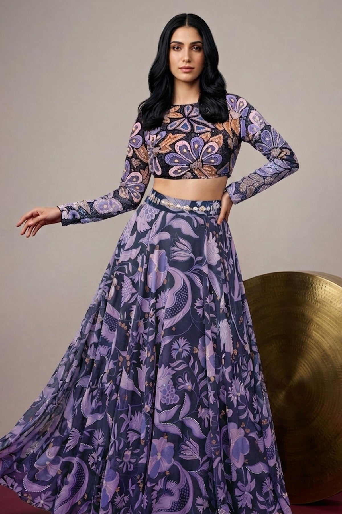 The Midnight Garden Organza Skirt Set - Full Lehenga Set