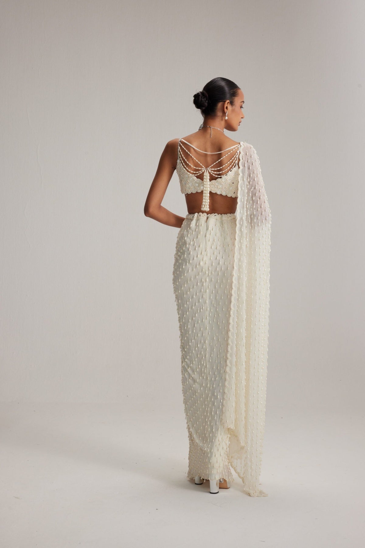Off White Dense Drop Draped Skirt set