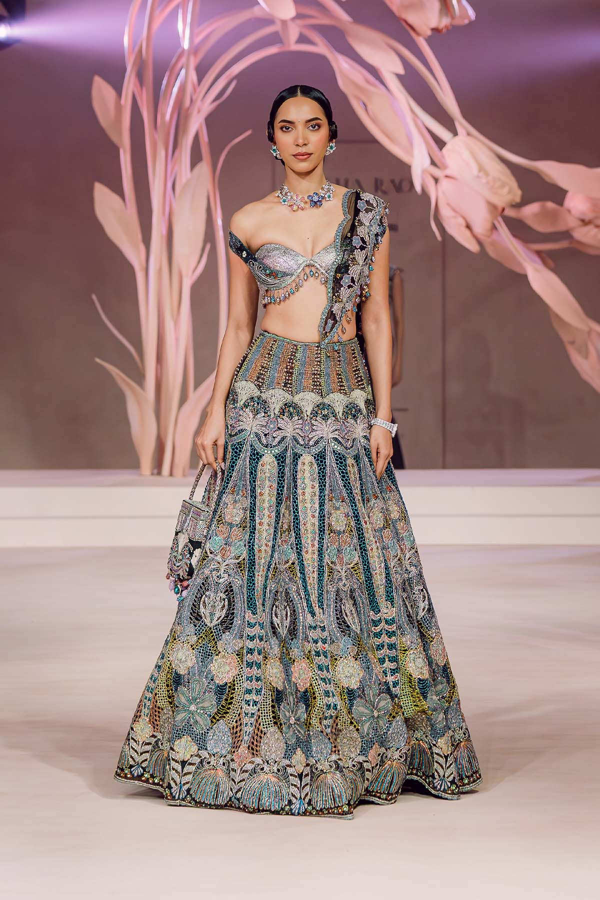 Penelope - black mesh jaal Lehenga