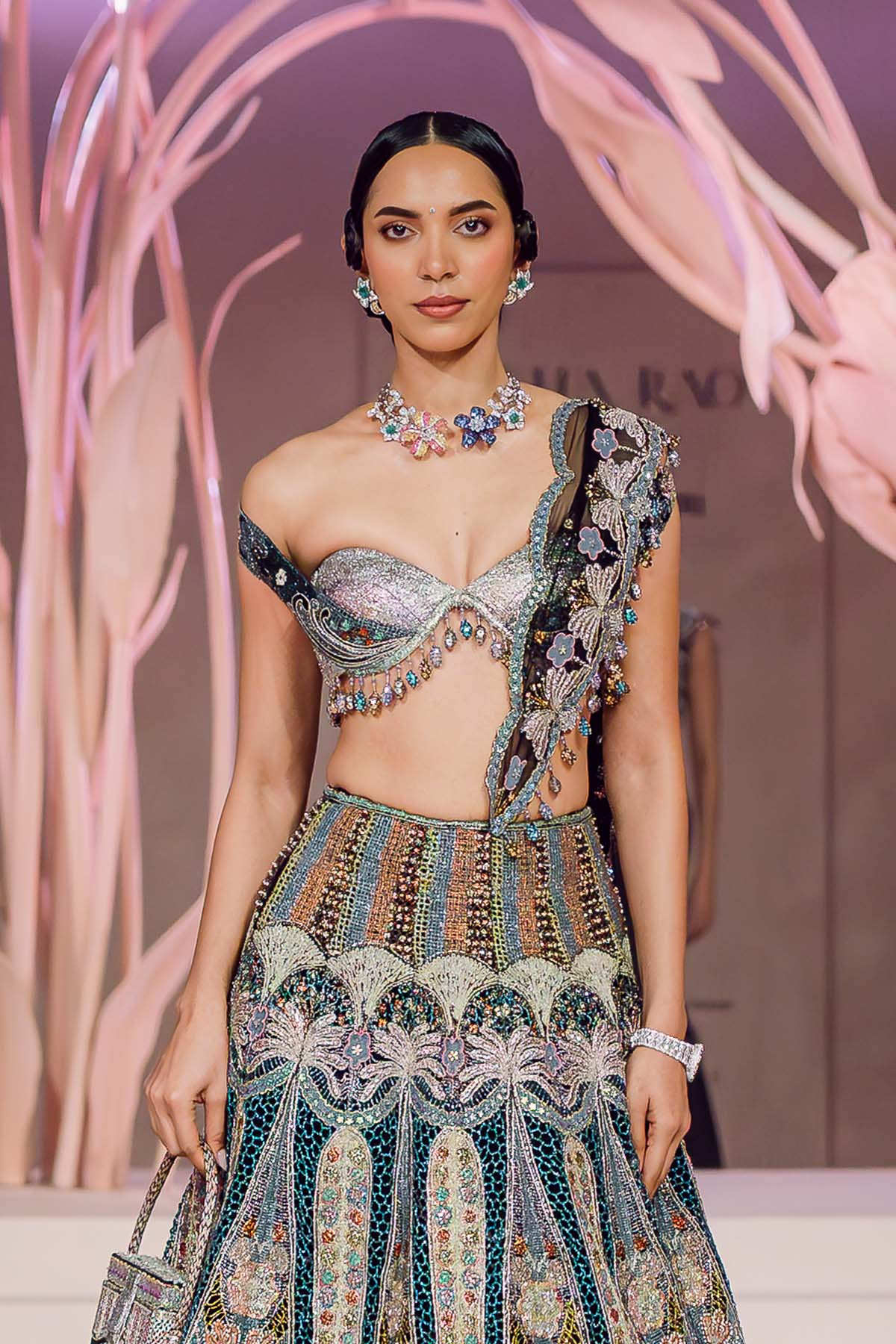 Penelope - black mesh jaal Lehenga
