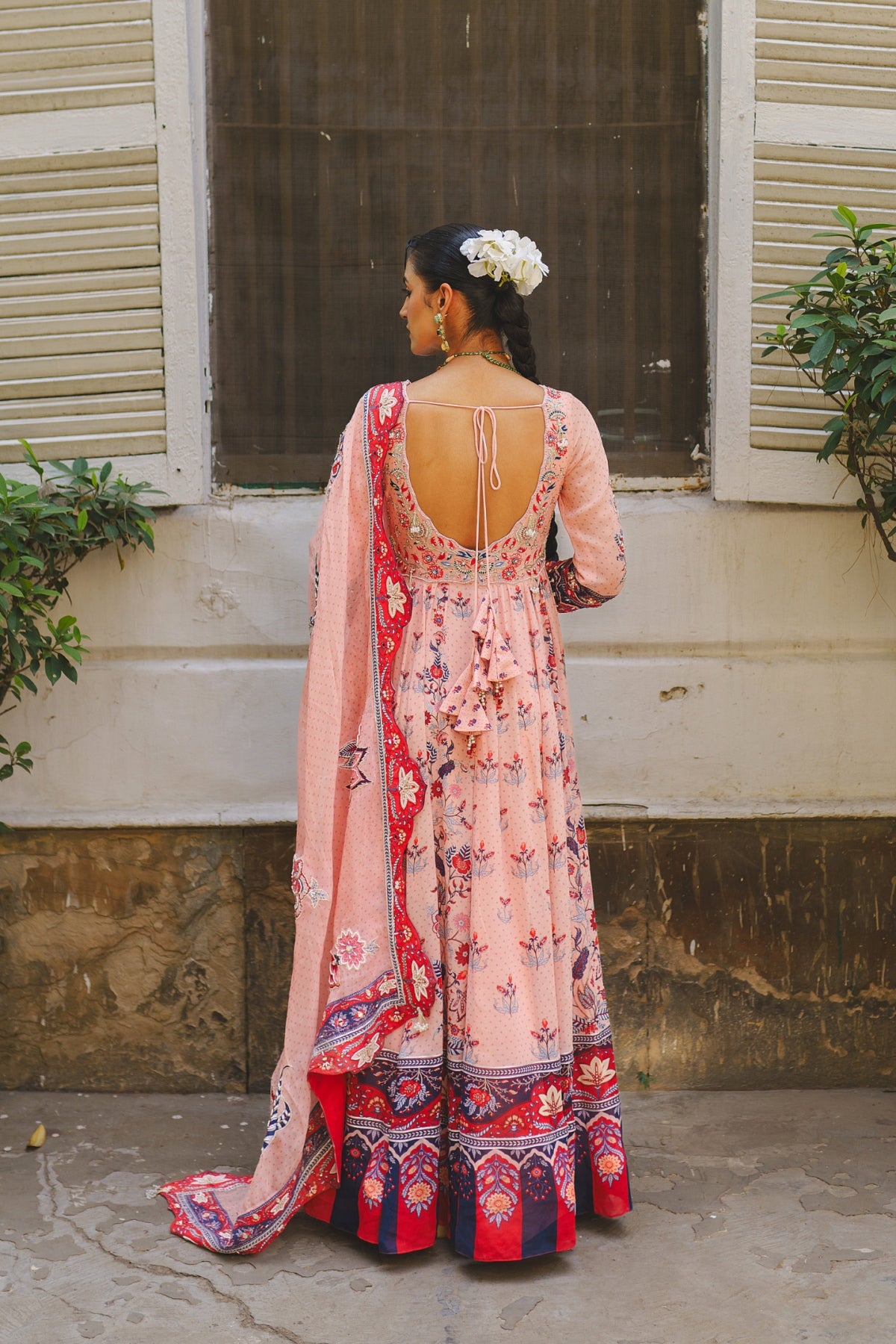 Pink floral Anarkali set