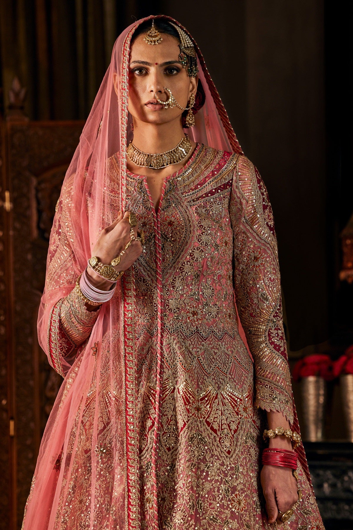 Pink Kalidar Jacket With Skirt