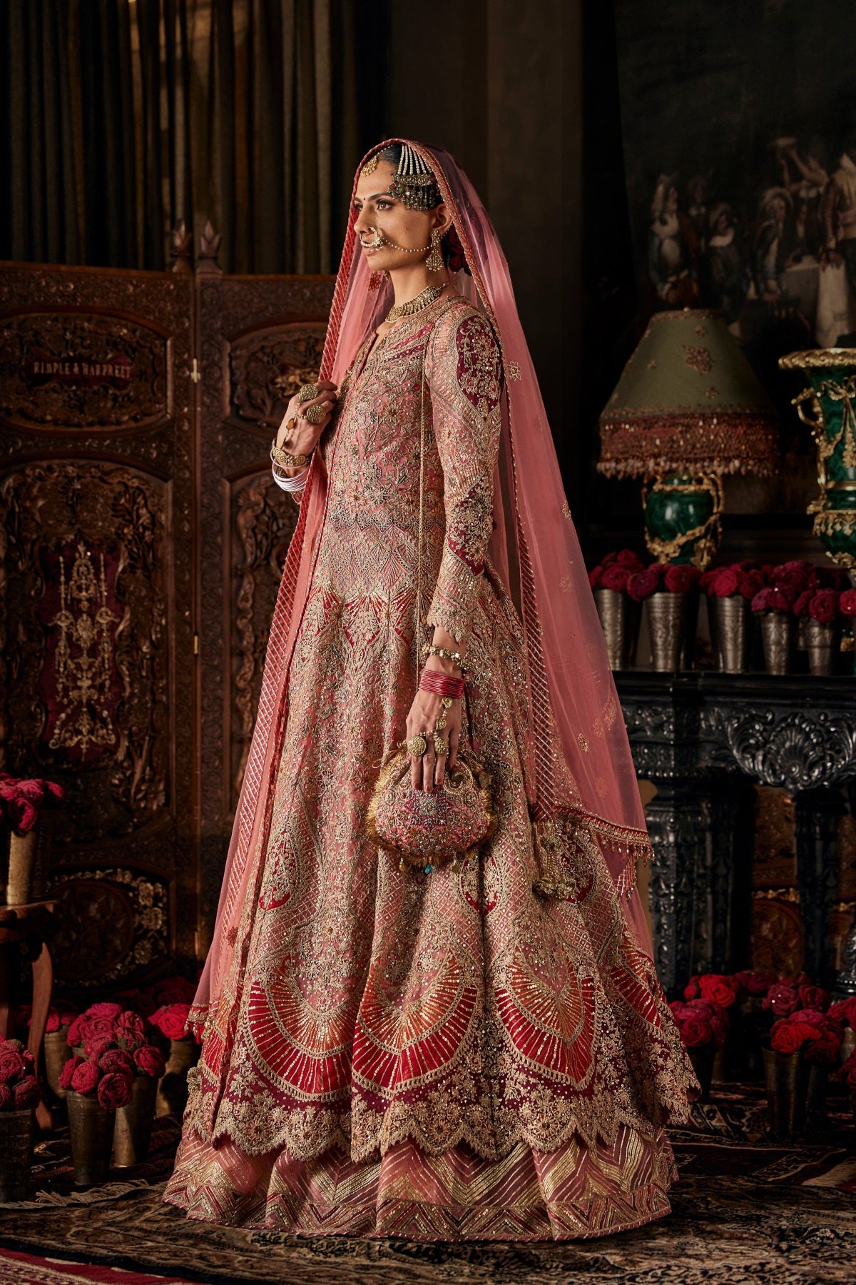 Pink Kalidar Jacket With Skirt