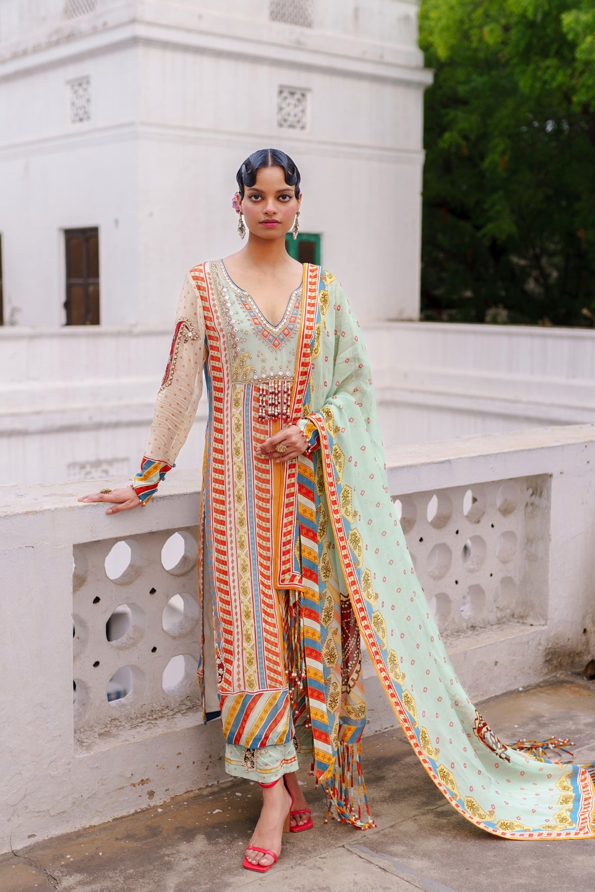 Pista green straight suit with pant set