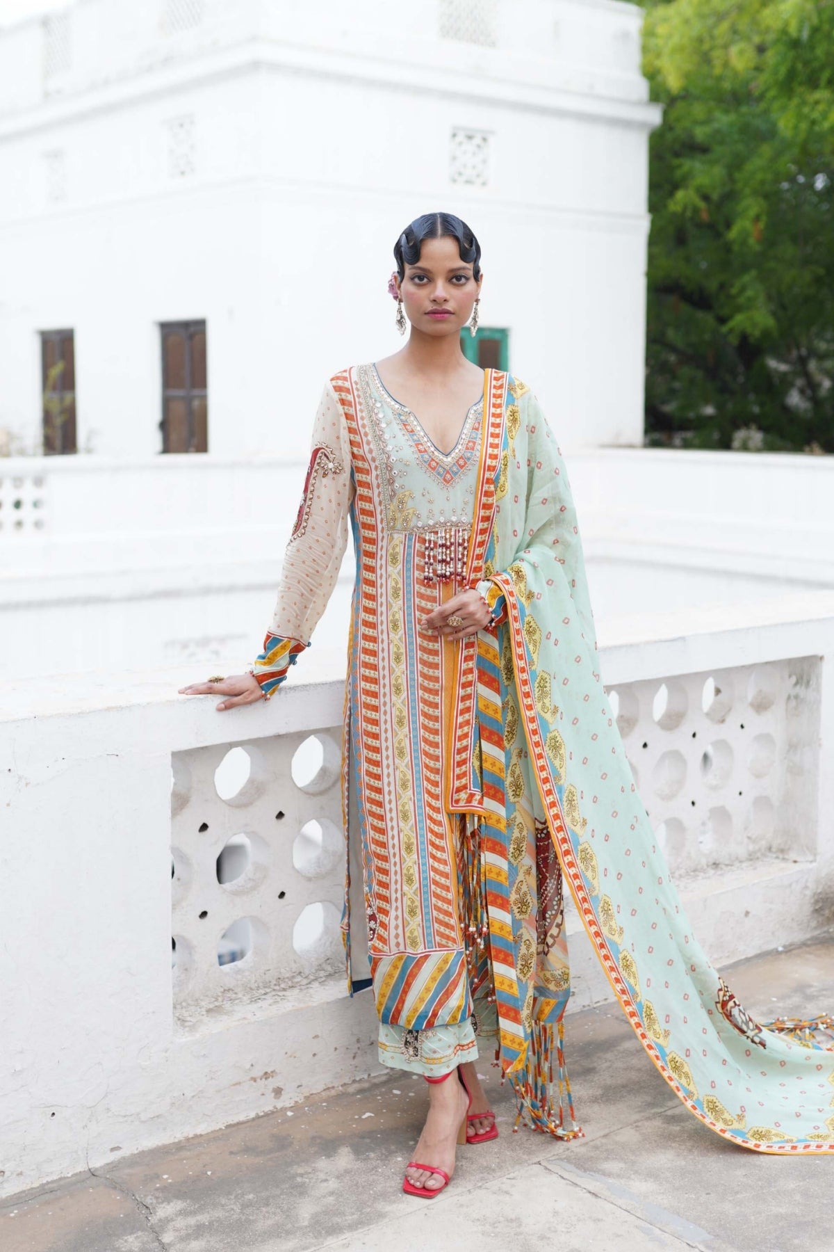 Pista green straight suit with pant set