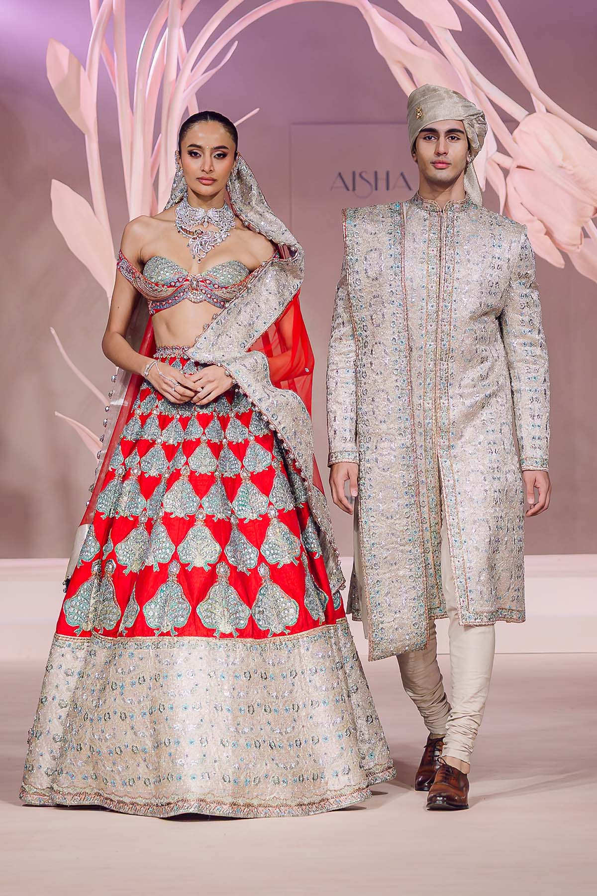 Jahanara - Rosewood red raw silk lehenga