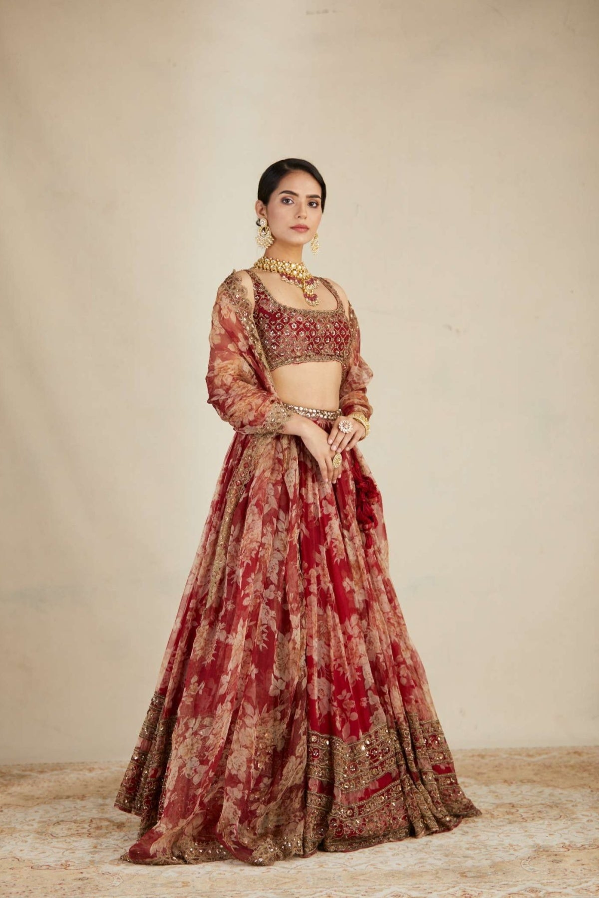 Red Floral Lehenga Set- Ready To Ship