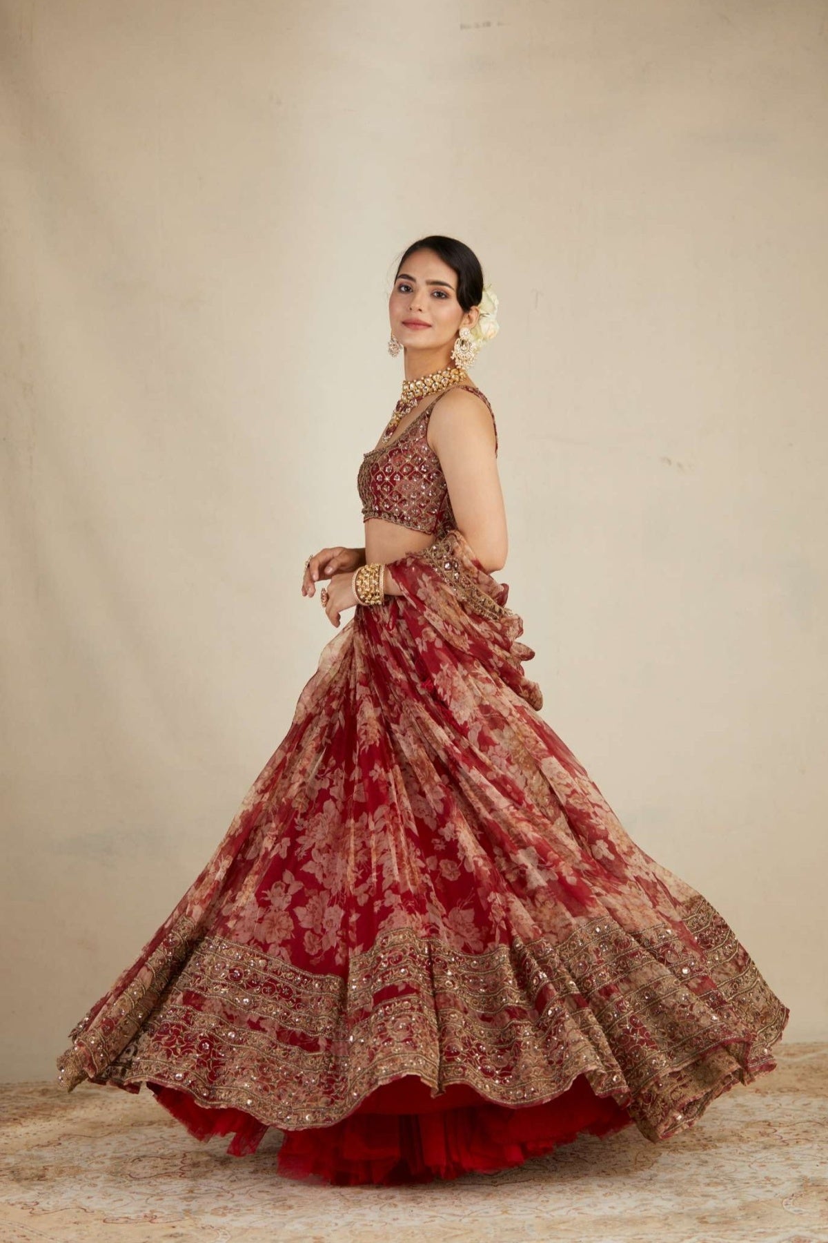 Red Floral Lehenga Set- Ready To Ship