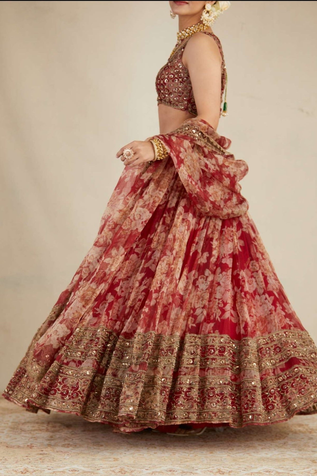 Red Floral Lehenga Set- Ready To Ship