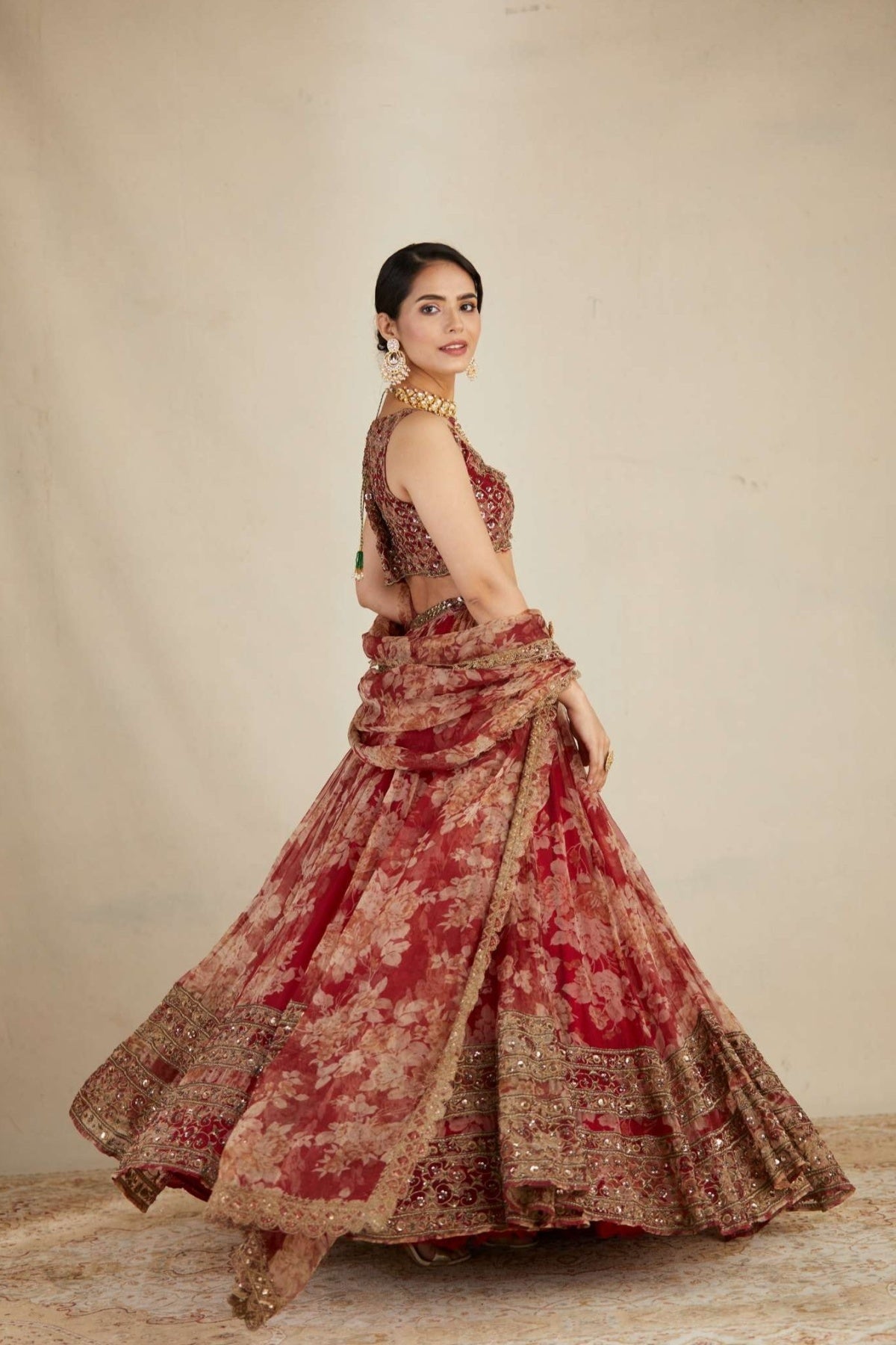 Red Floral Lehenga Set- Ready To Ship