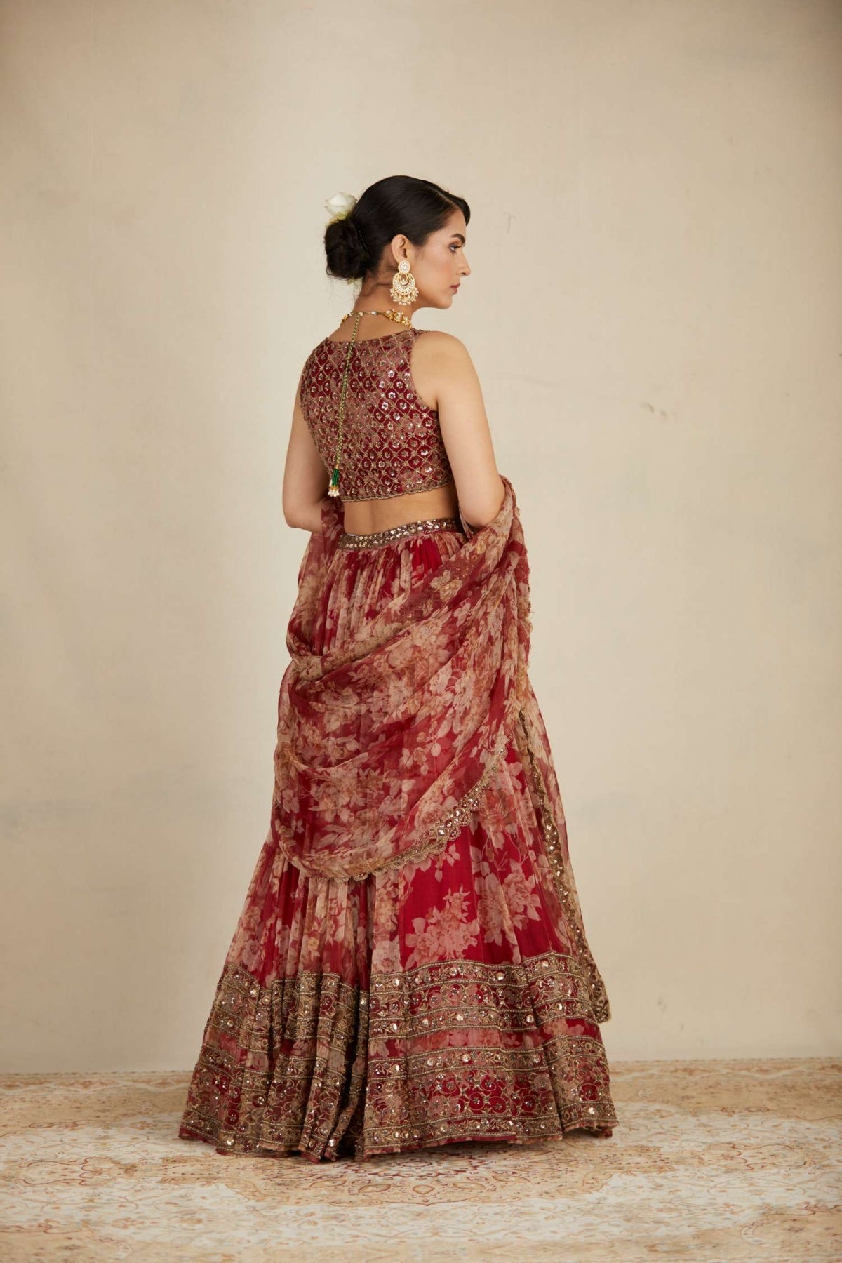 Red Floral Lehenga Set- Ready To Ship