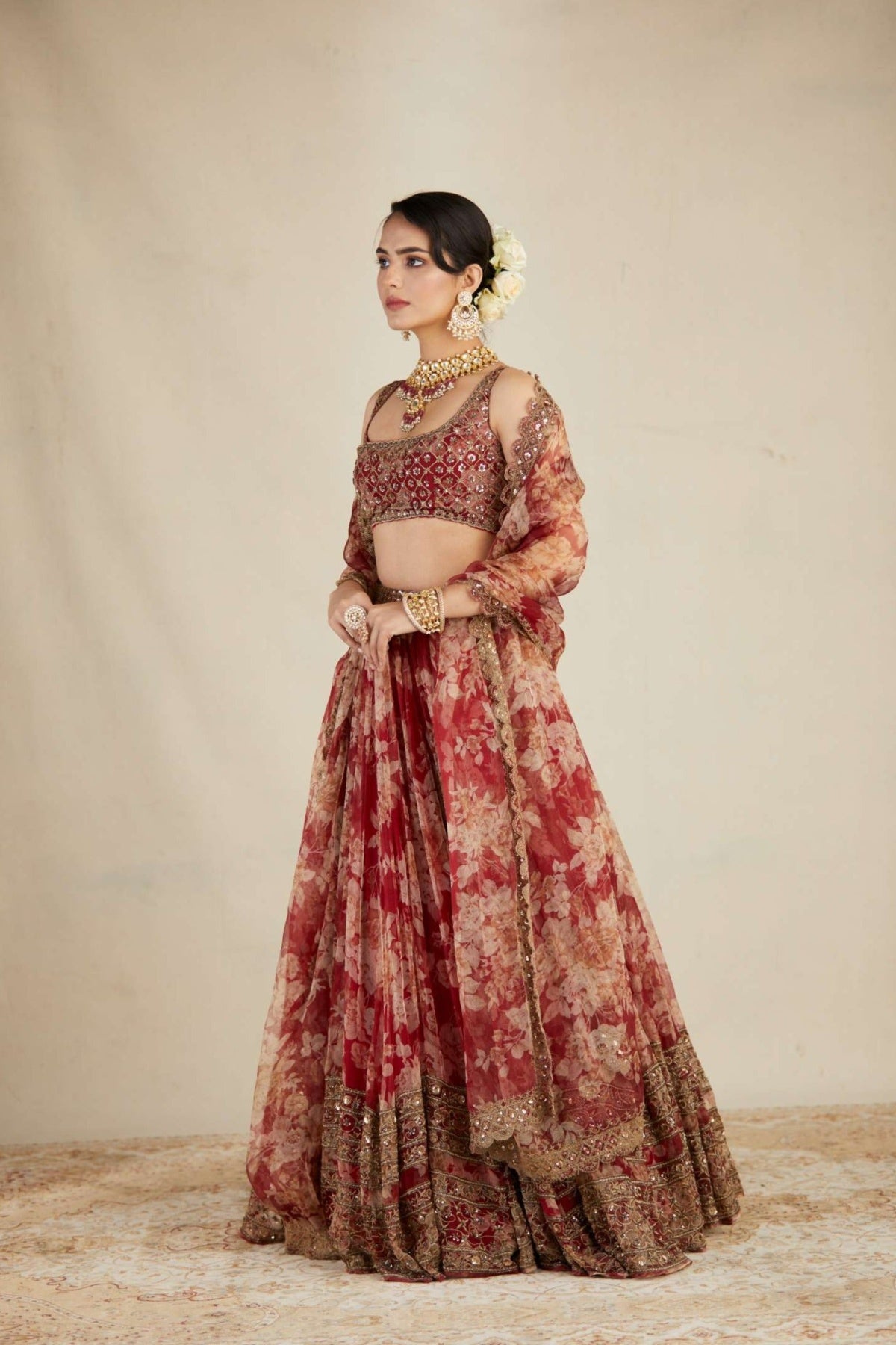 Red Floral Lehenga Set- Ready To Ship