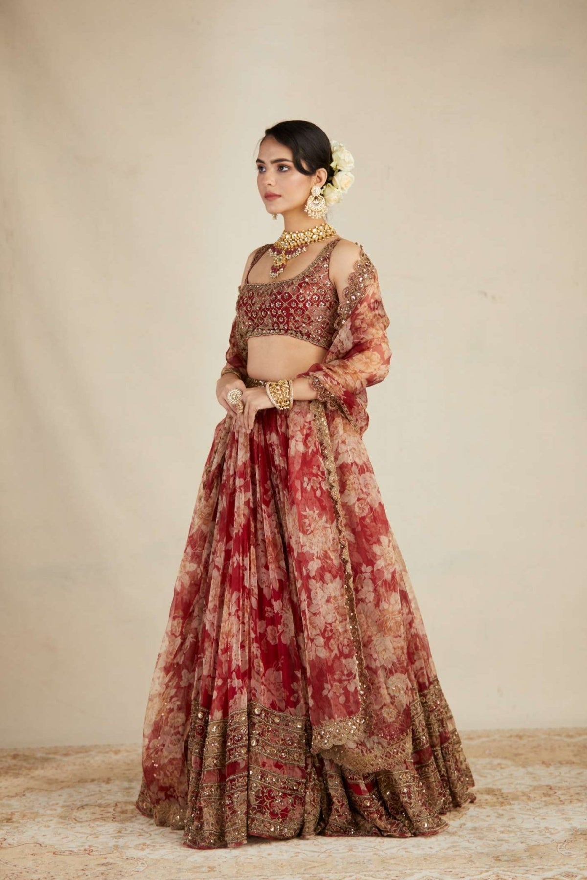 Red Floral Lehenga Set- Ready To Ship