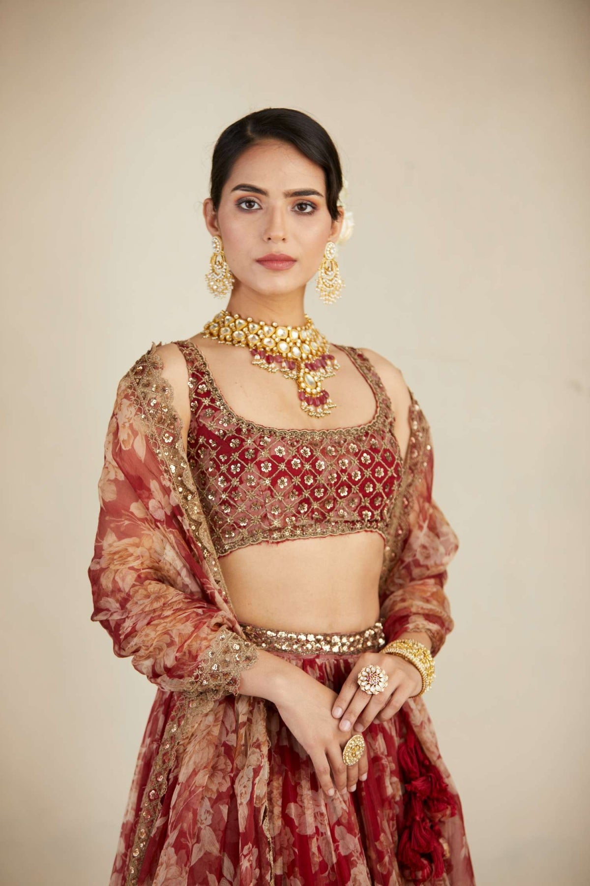 Red Floral Lehenga Set- Ready To Ship
