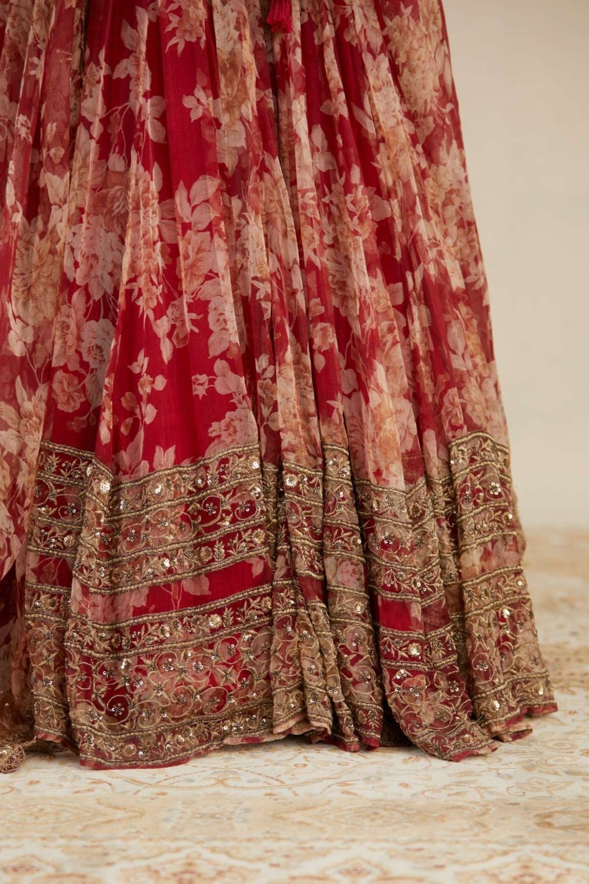 Red Floral Lehenga Set- Ready To Ship