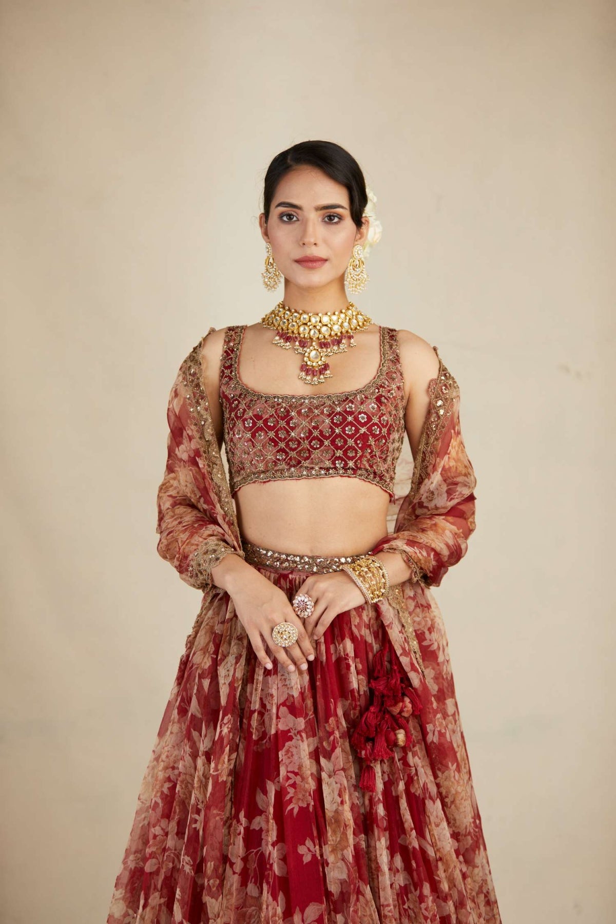 Red Floral Lehenga Set- Ready To Ship