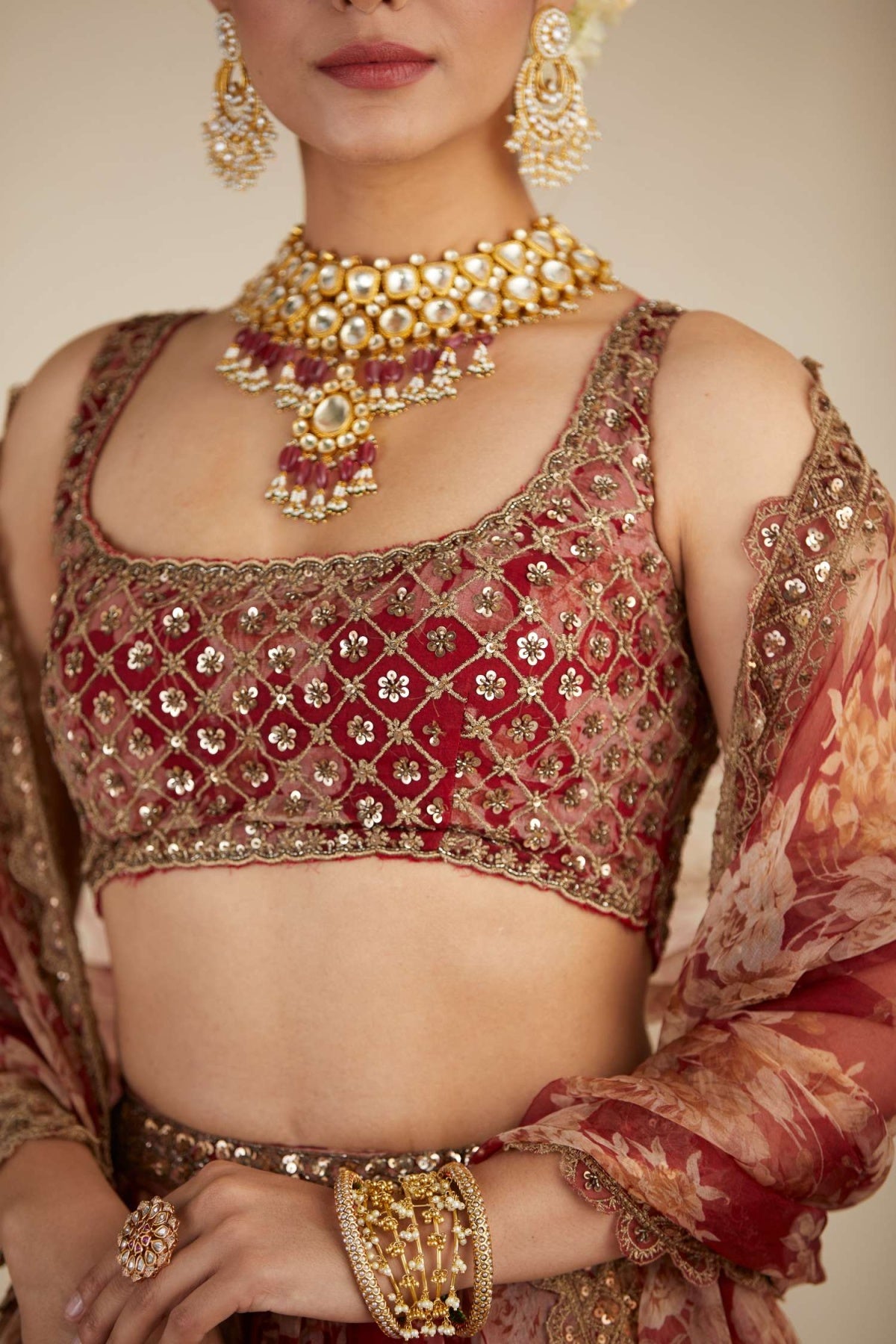 Red Floral Lehenga Set- Ready To Ship