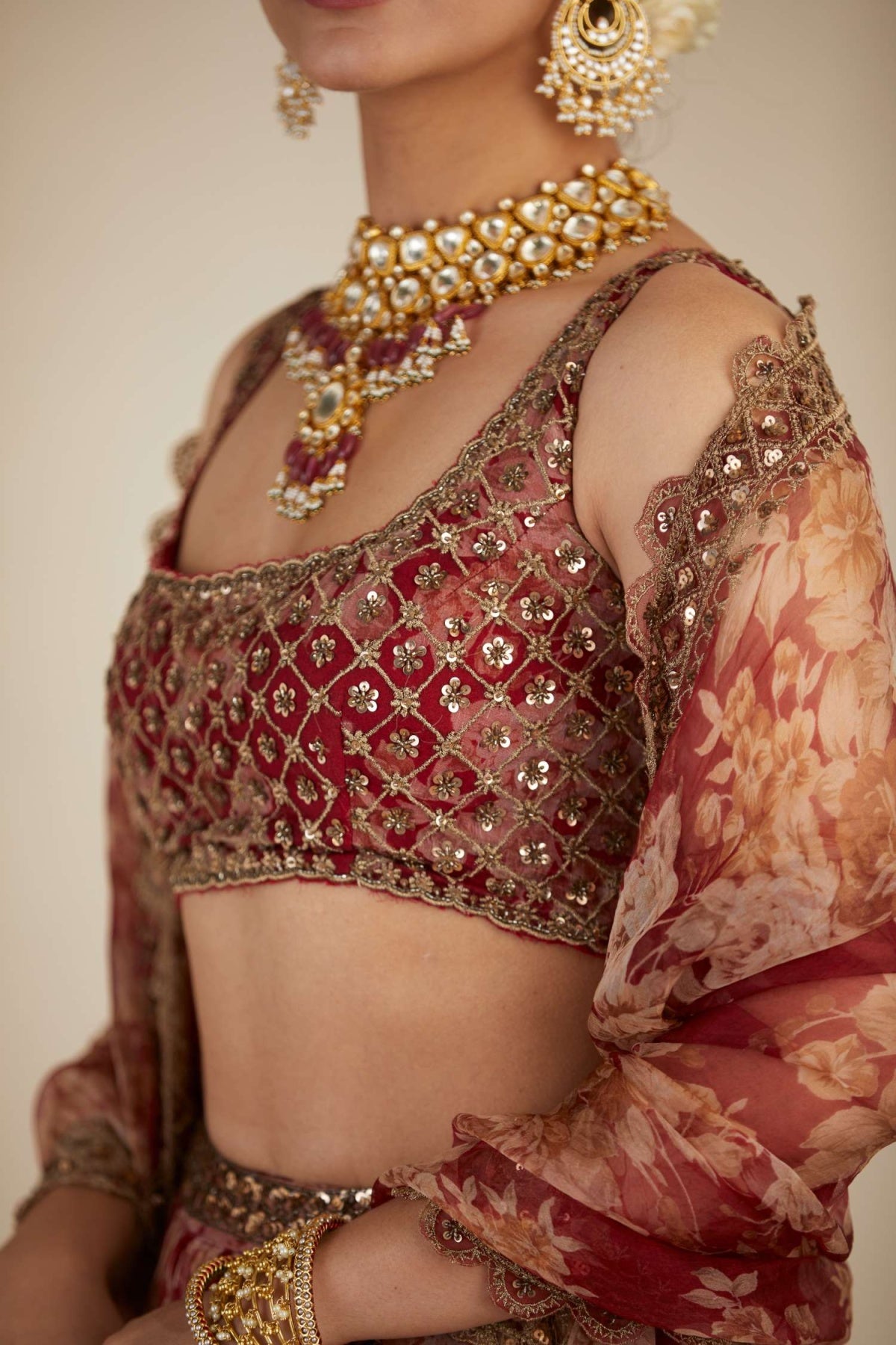 Red Floral Lehenga Set- Ready To Ship
