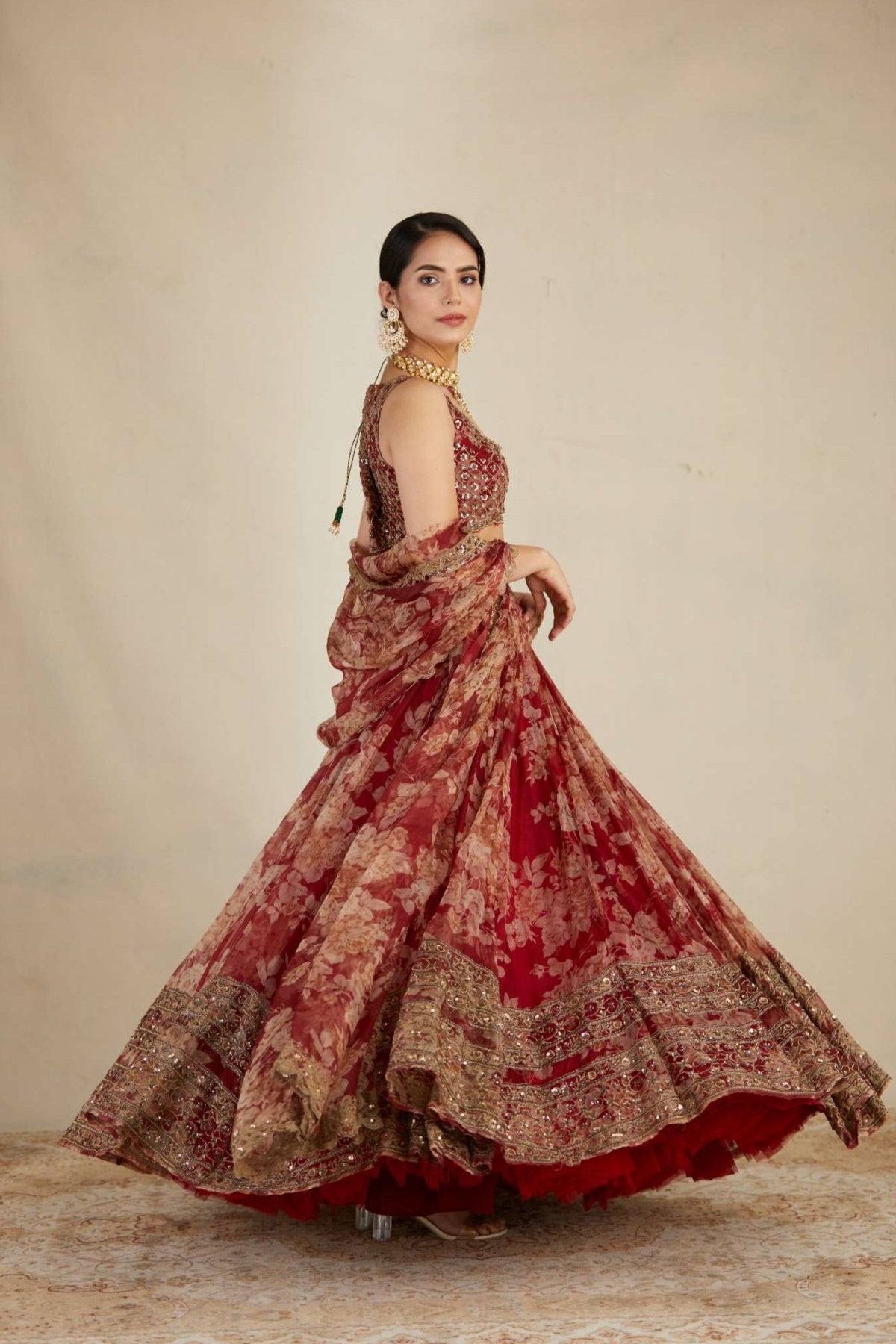 Red Floral Lehenga Set- Ready To Ship