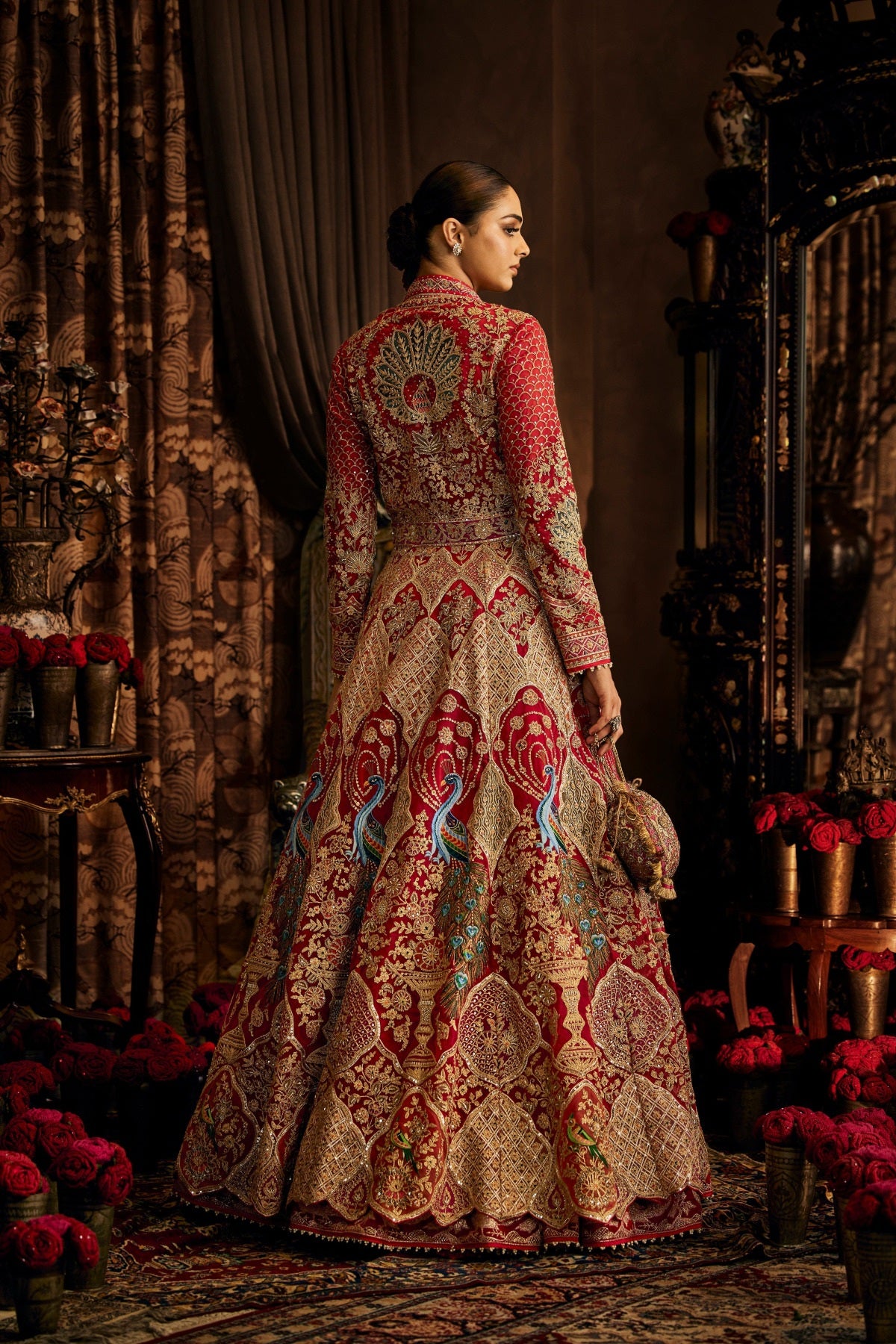 Red Tulle Kalidar Jacket Lehenga