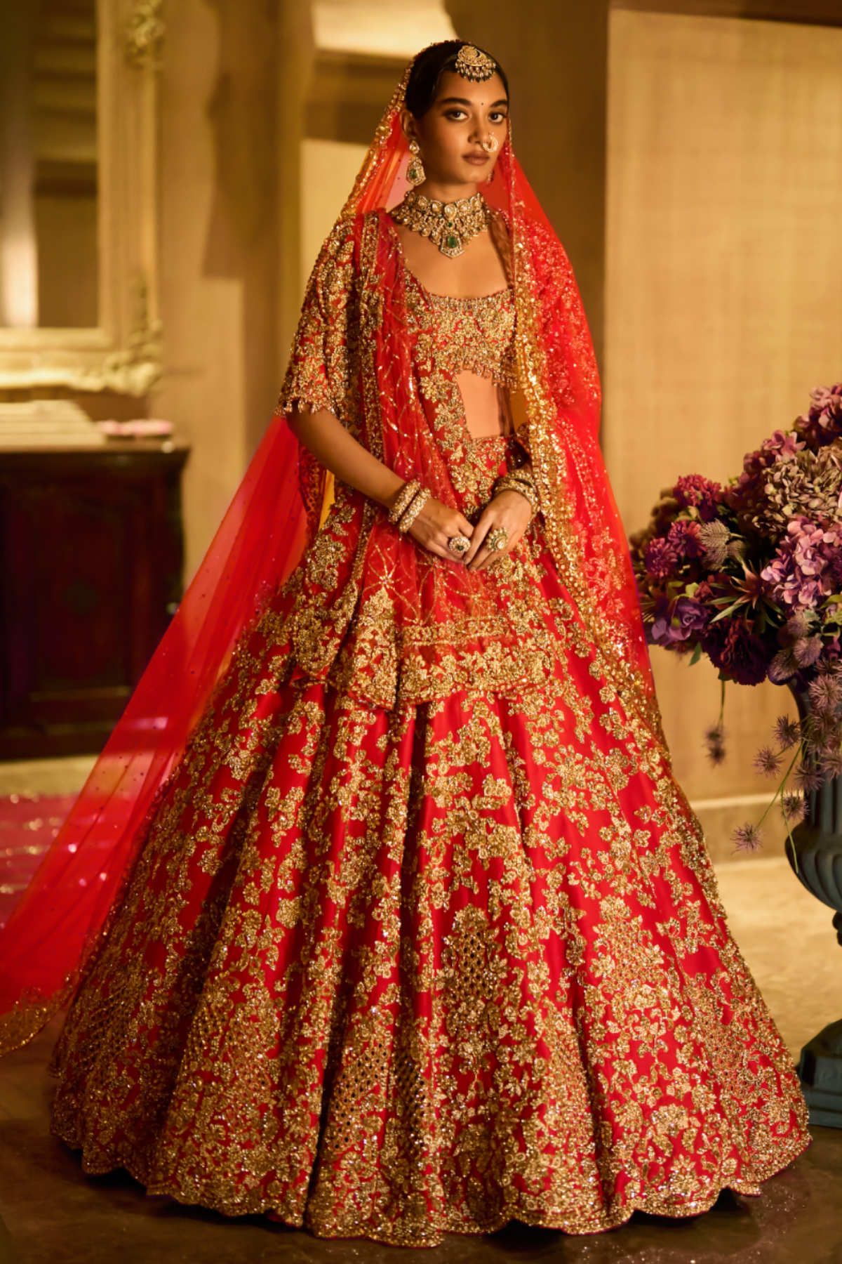 Red Zardosi Cut Work Lehenga Set - Ready To Ship