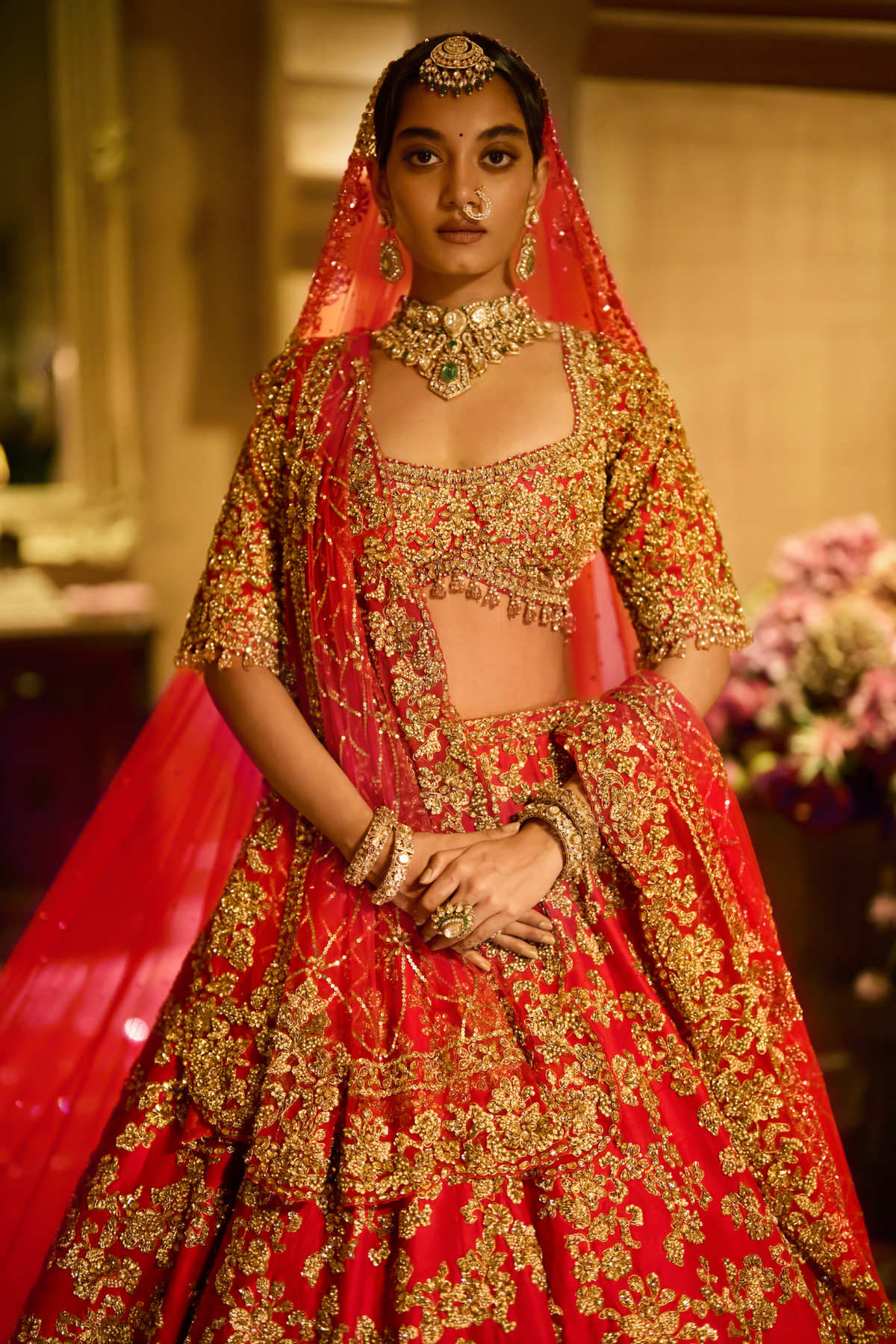 Red Zardosi Cut Work Lehenga Set - Ready To Ship