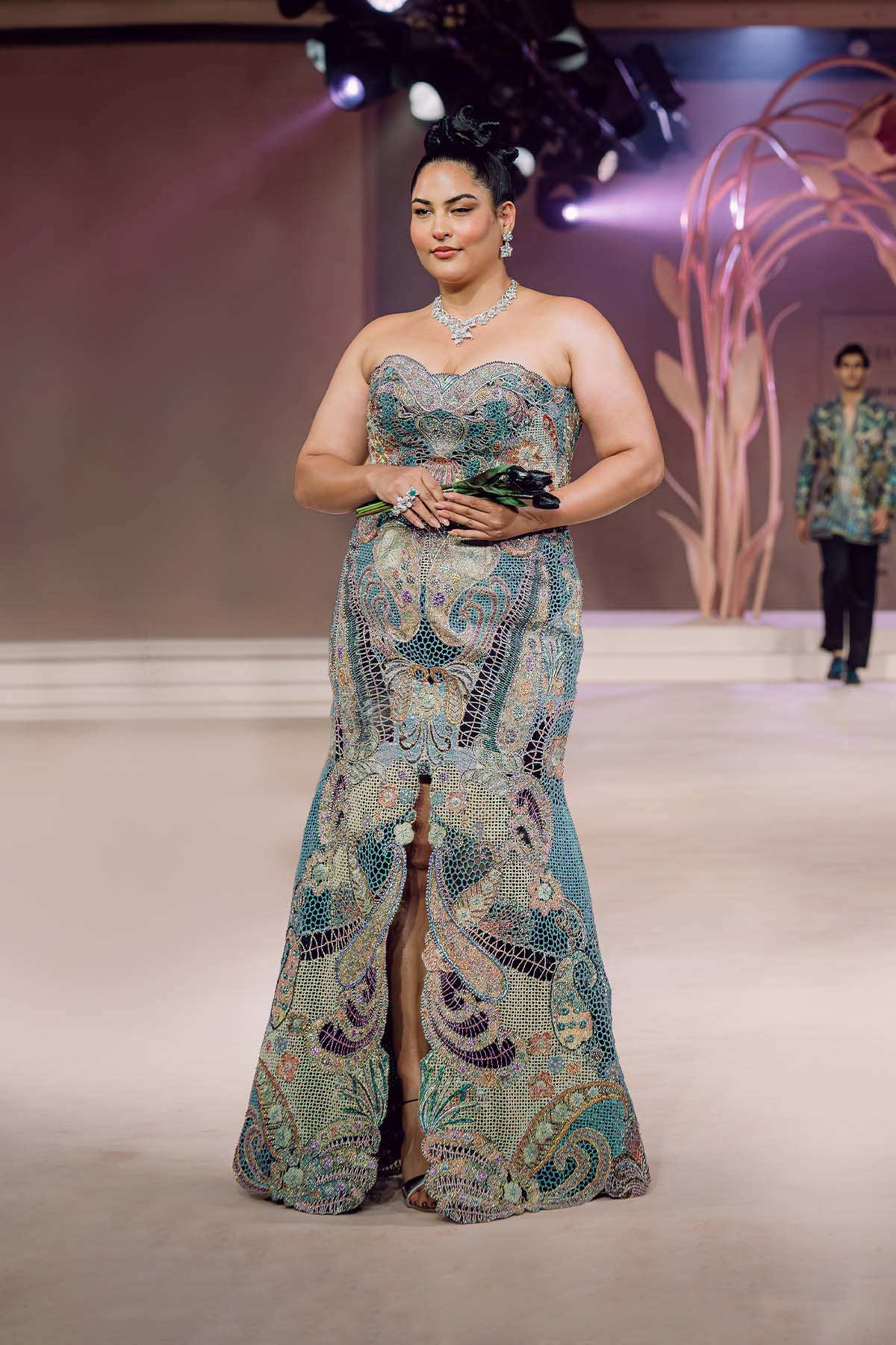 Rhiannon - multicolour mesh jaal gown