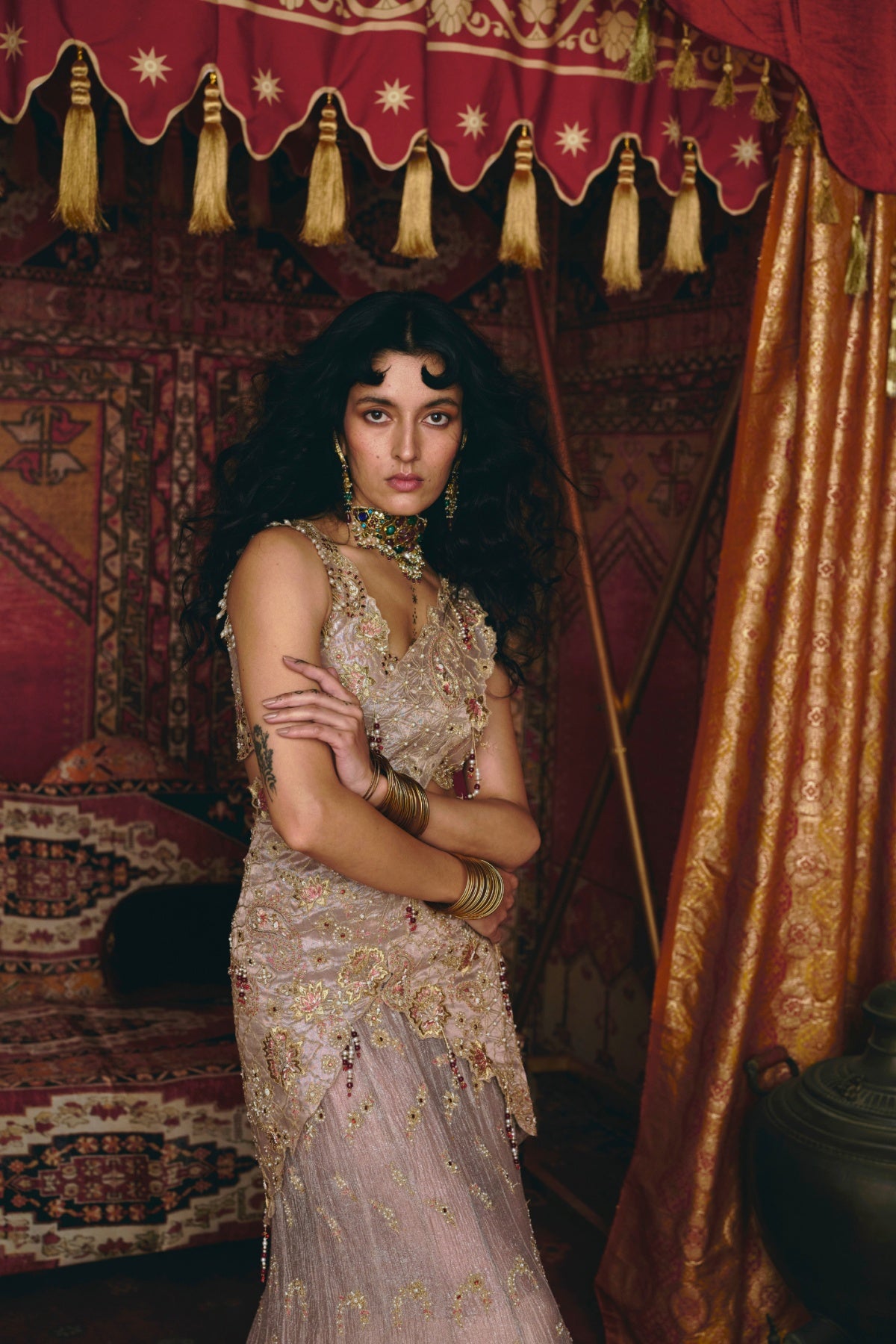 Rose Gold Drape Saree and Blouse Set- Ready To Ship