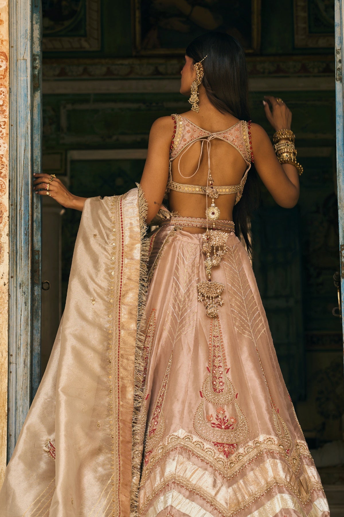 Rose Gold Silk Zari Tissue lehenga set- Ready To Ship