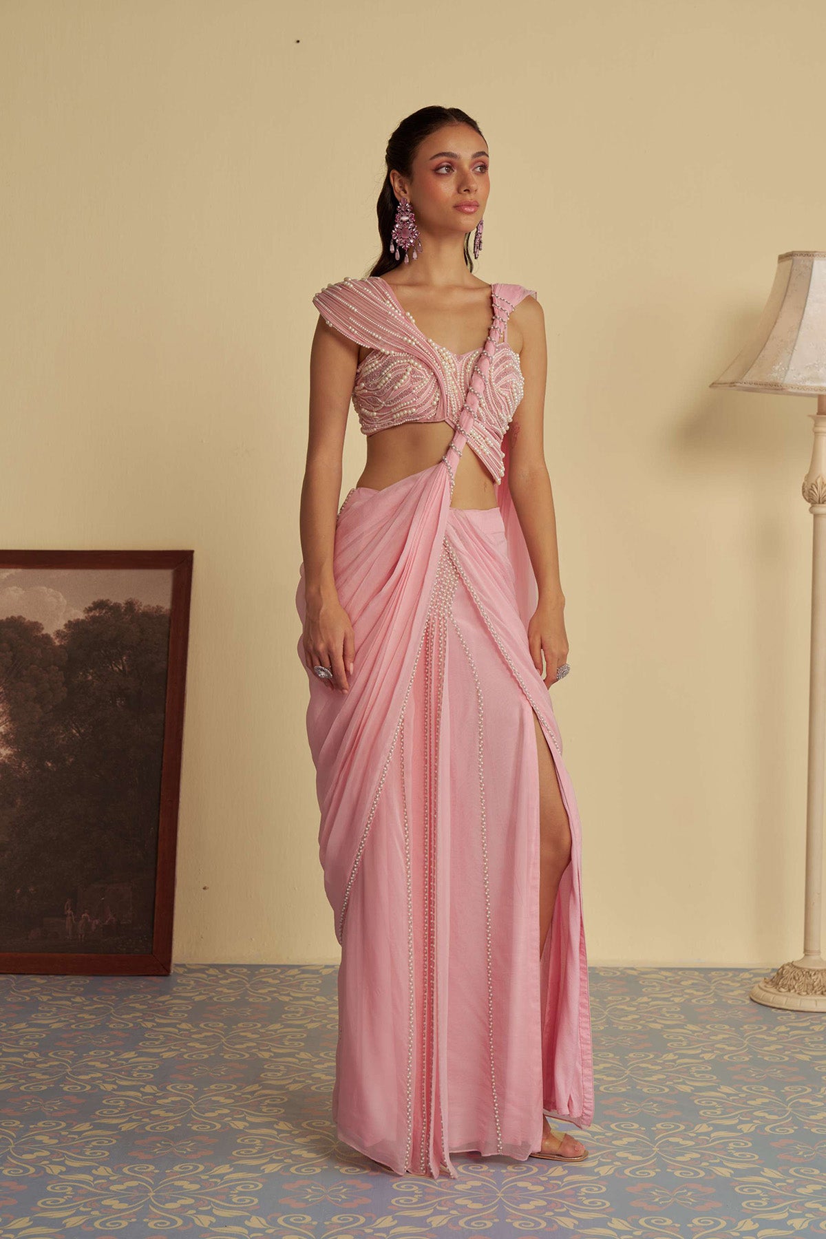 Rosebud drape saree set