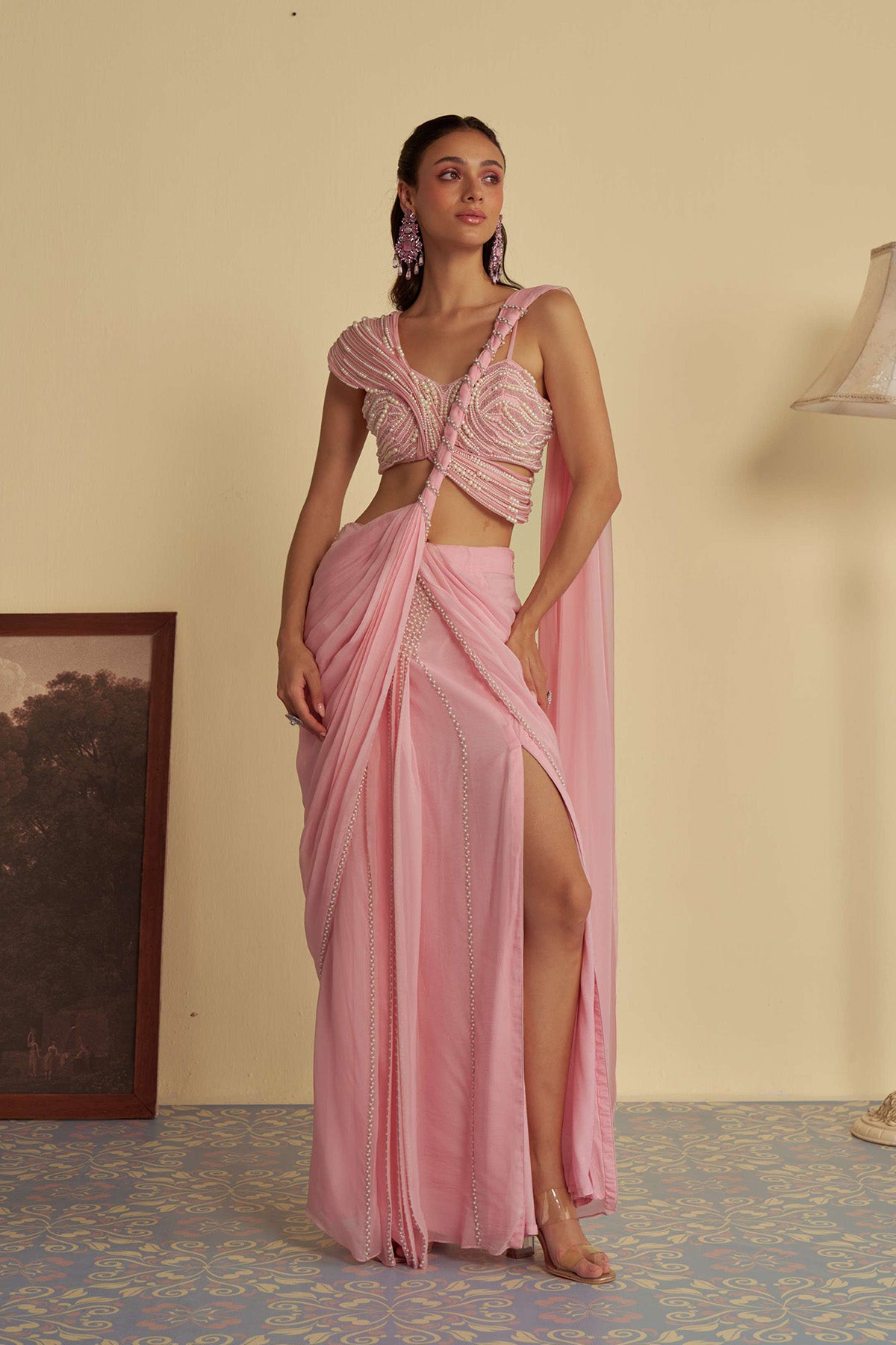 Rosebud drape saree set