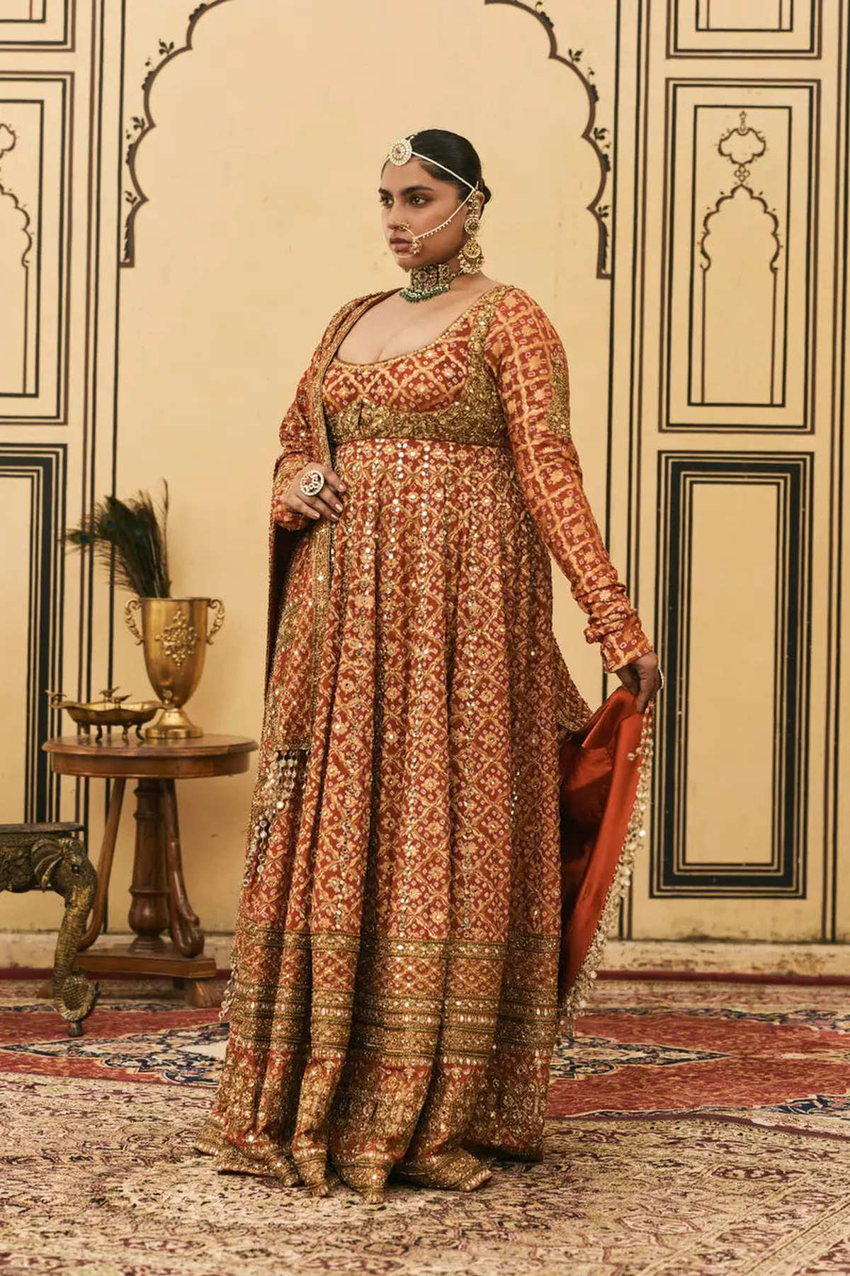 Rust Bandhani Anarkali Set