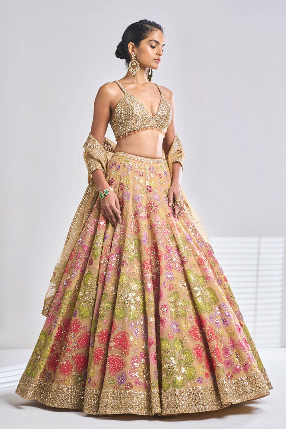 Multi-Coloured Gold Lehenga Set