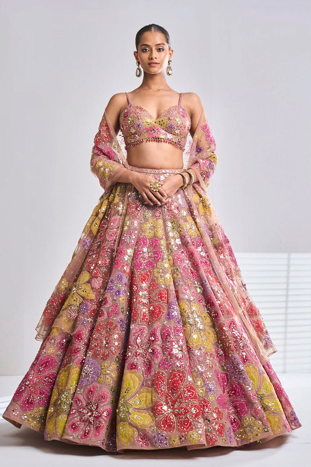 Multi-Coloured Floral Lehenga Set