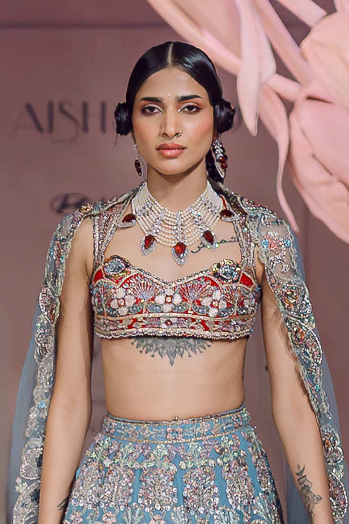 Laila - dodger blue Tulle Lehenga