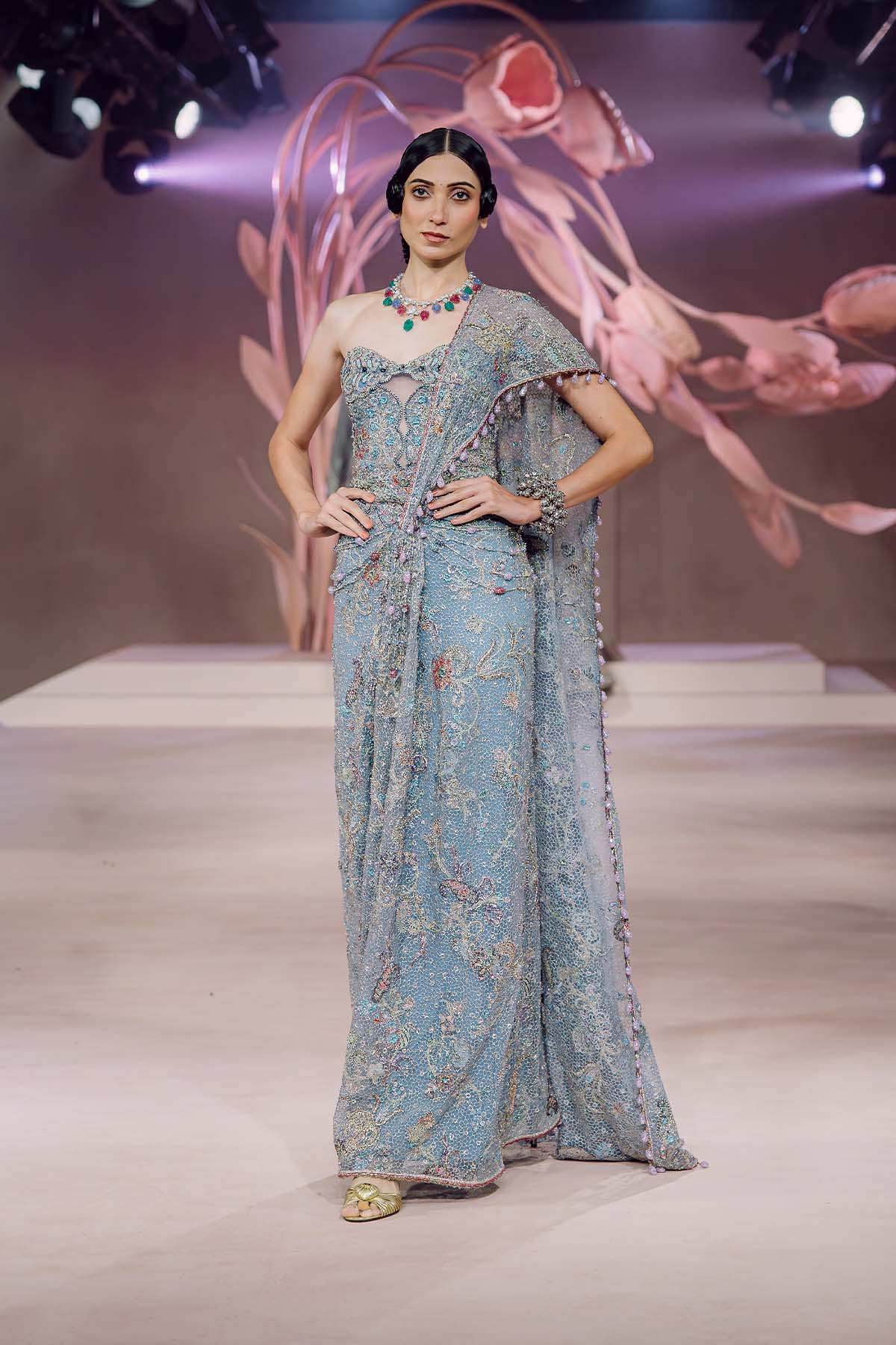 Falak - dodger blue tulle draped saree