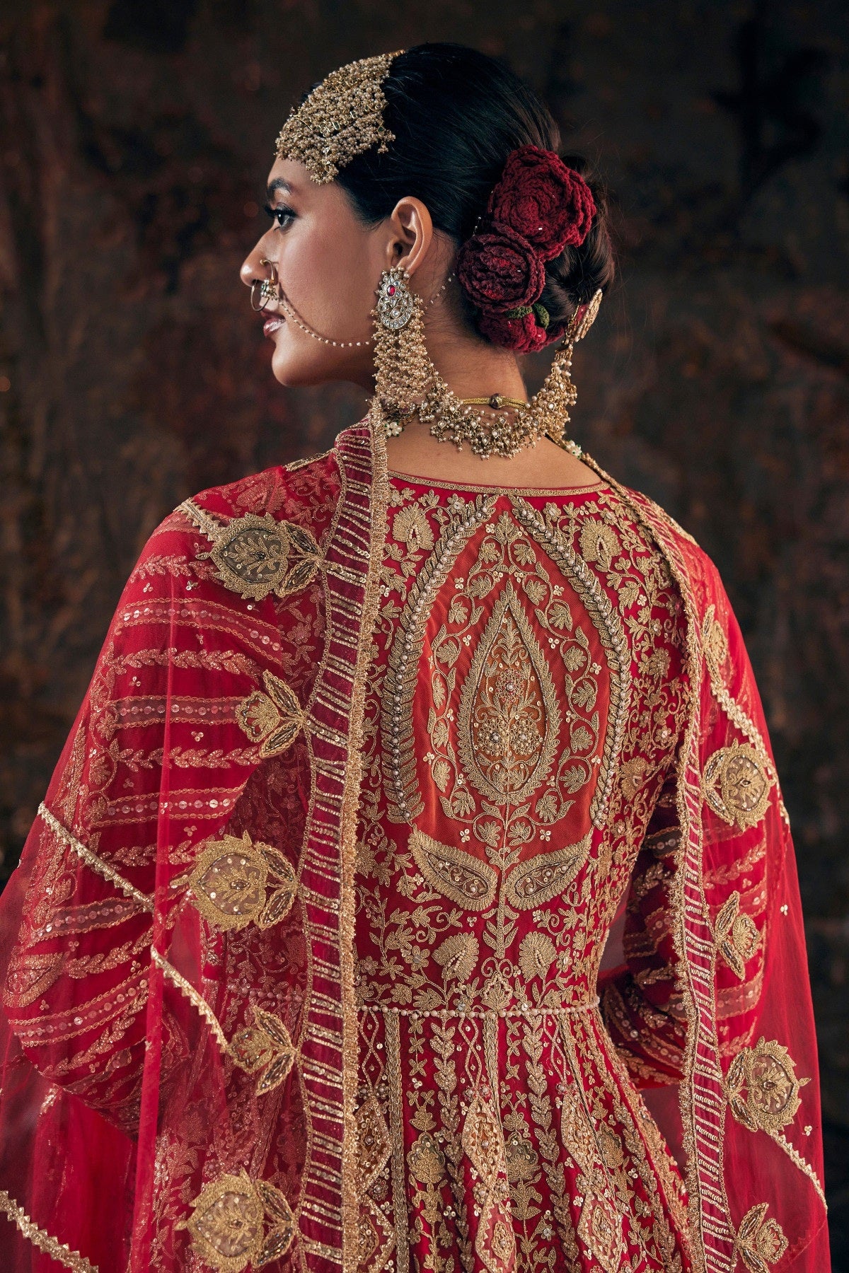 Scarlet Red Embroidered Kalidar Set