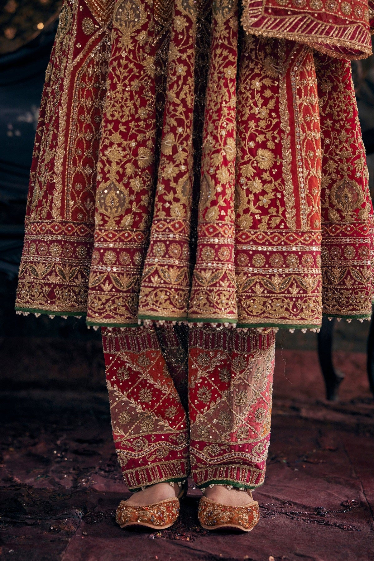 Scarlet Red Embroidered Kalidar Set