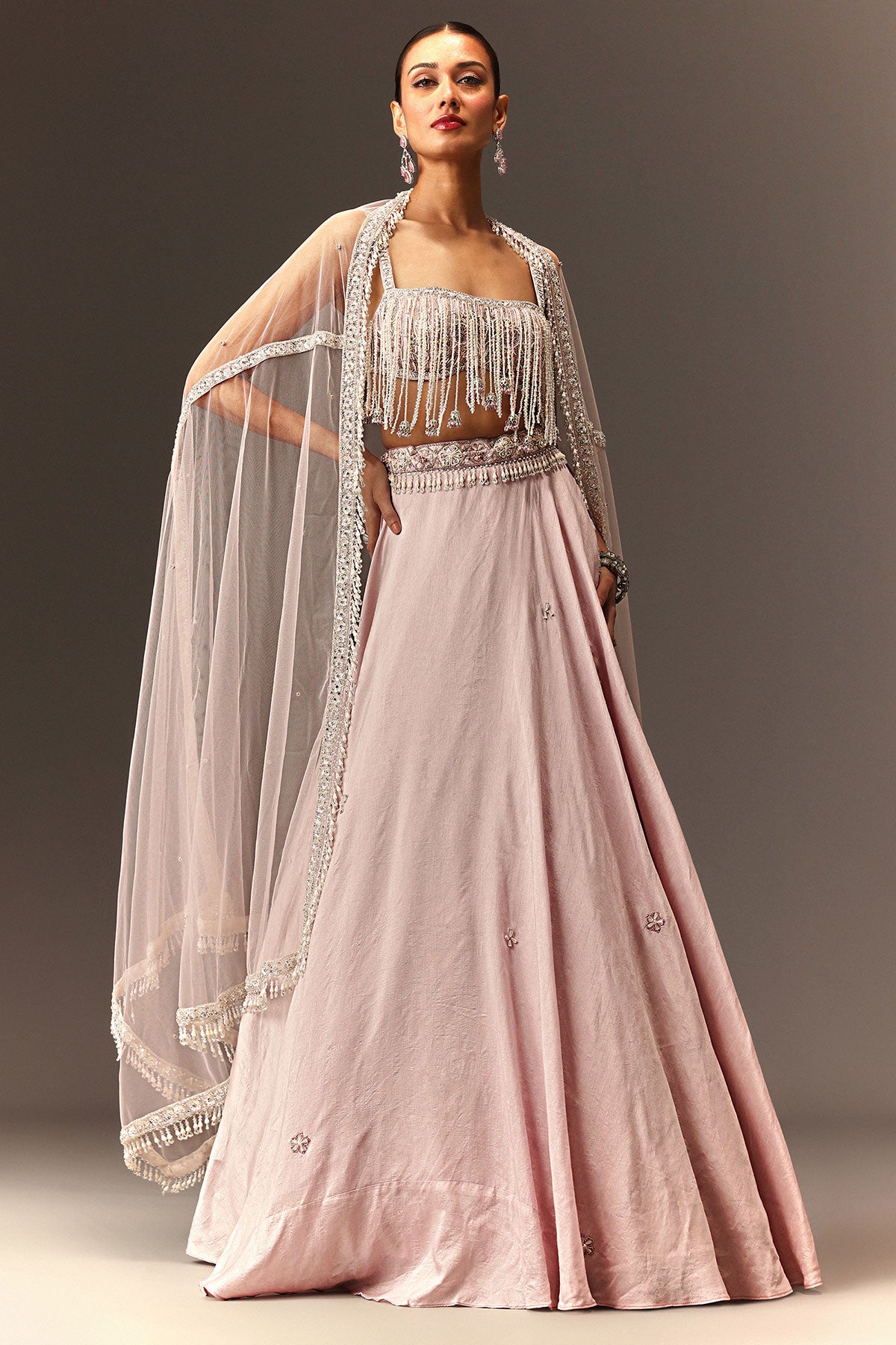 Lilac Lehenga And Stone Embellished Blouse With Dupatta
