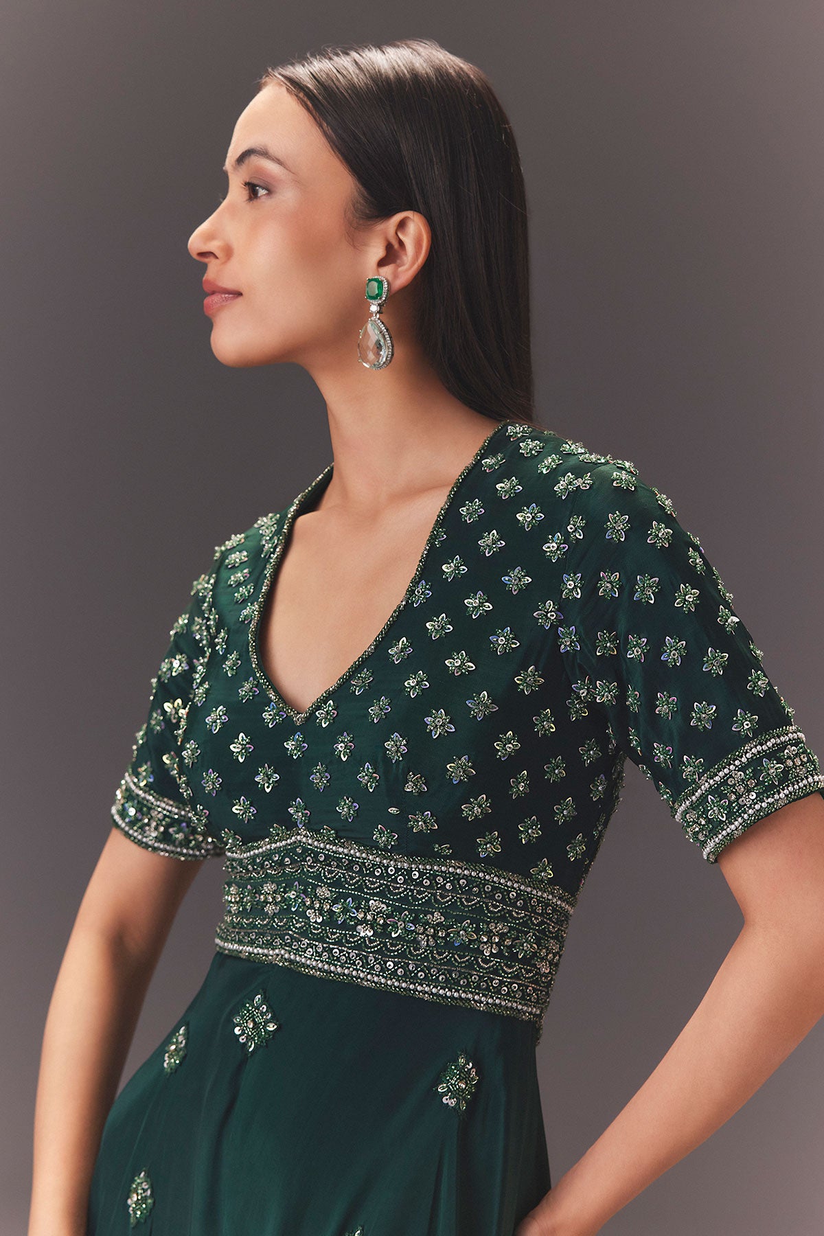 Forest Greenhand Embroidered Double Layer Jumpsuit