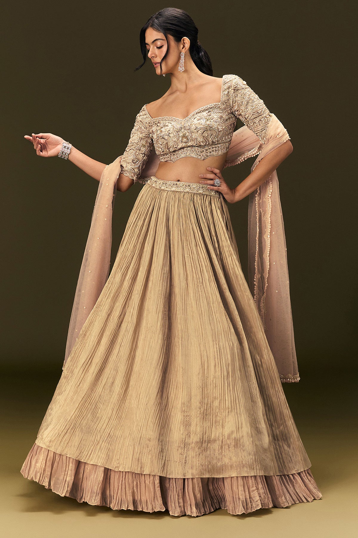 Light Peach Banarasi Silk Lehenga Dupatta With Embroidered Blouse