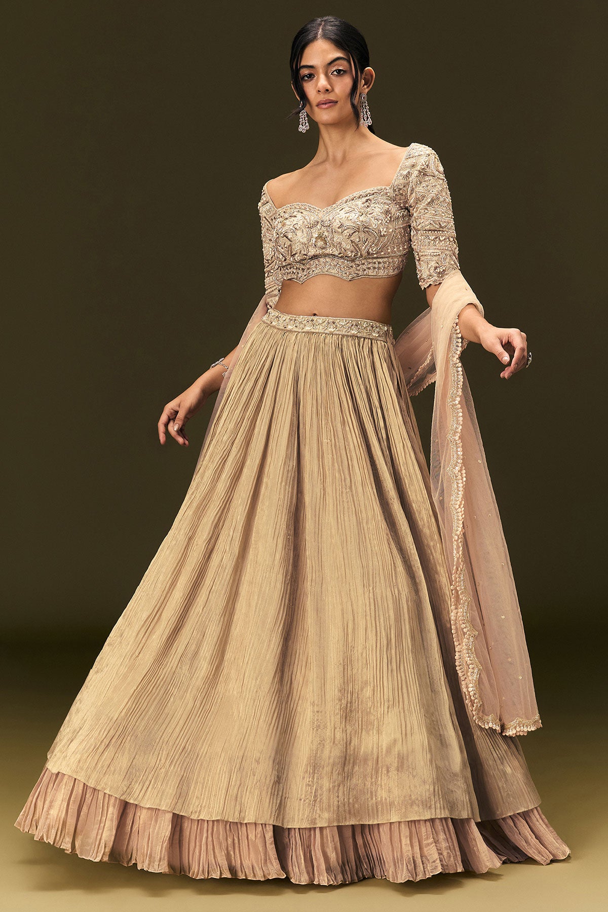 Light Peach Banarasi Silk Lehenga Dupatta With Embroidered Blouse