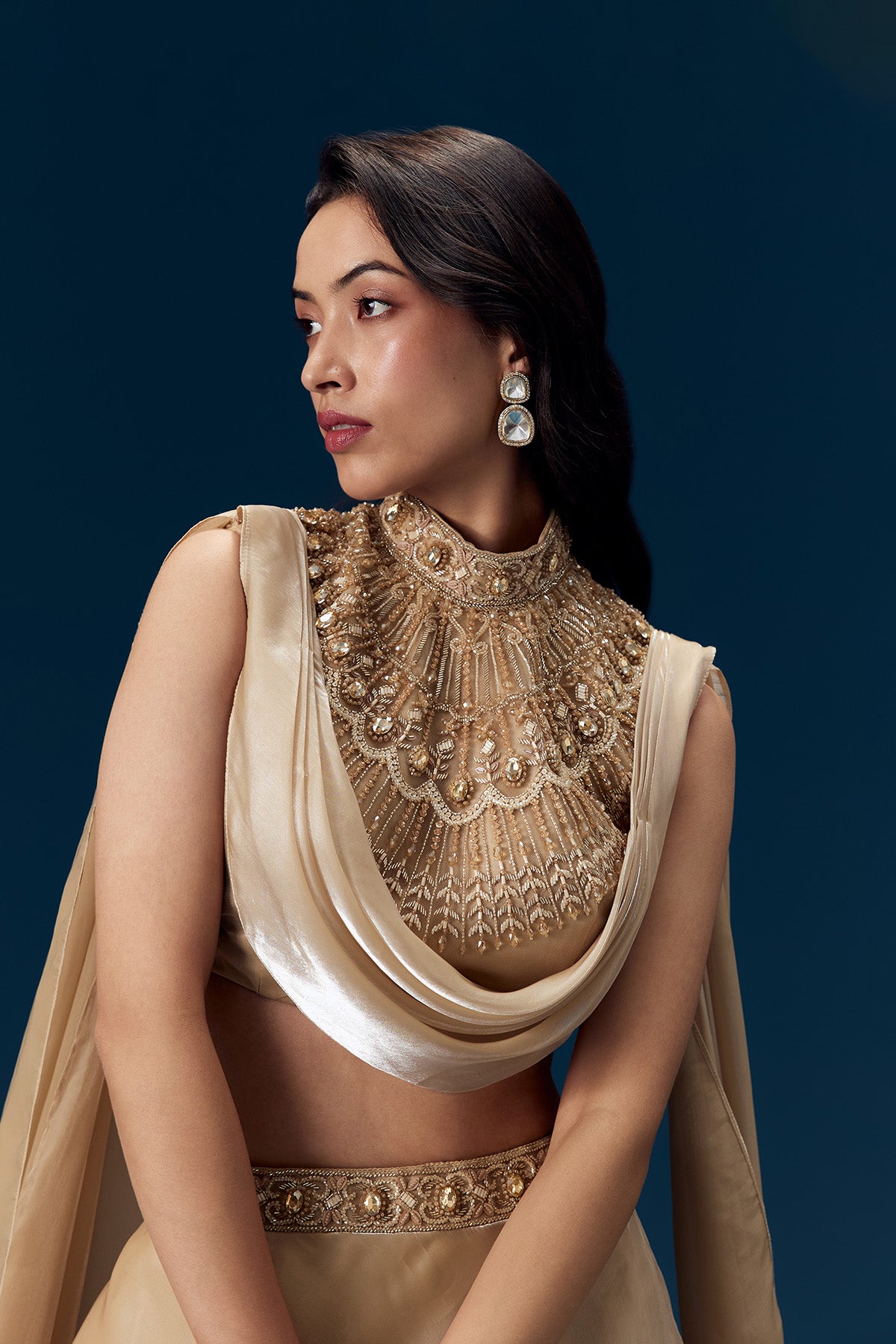 Peach Bridesmaid Organza Lehega with Cape