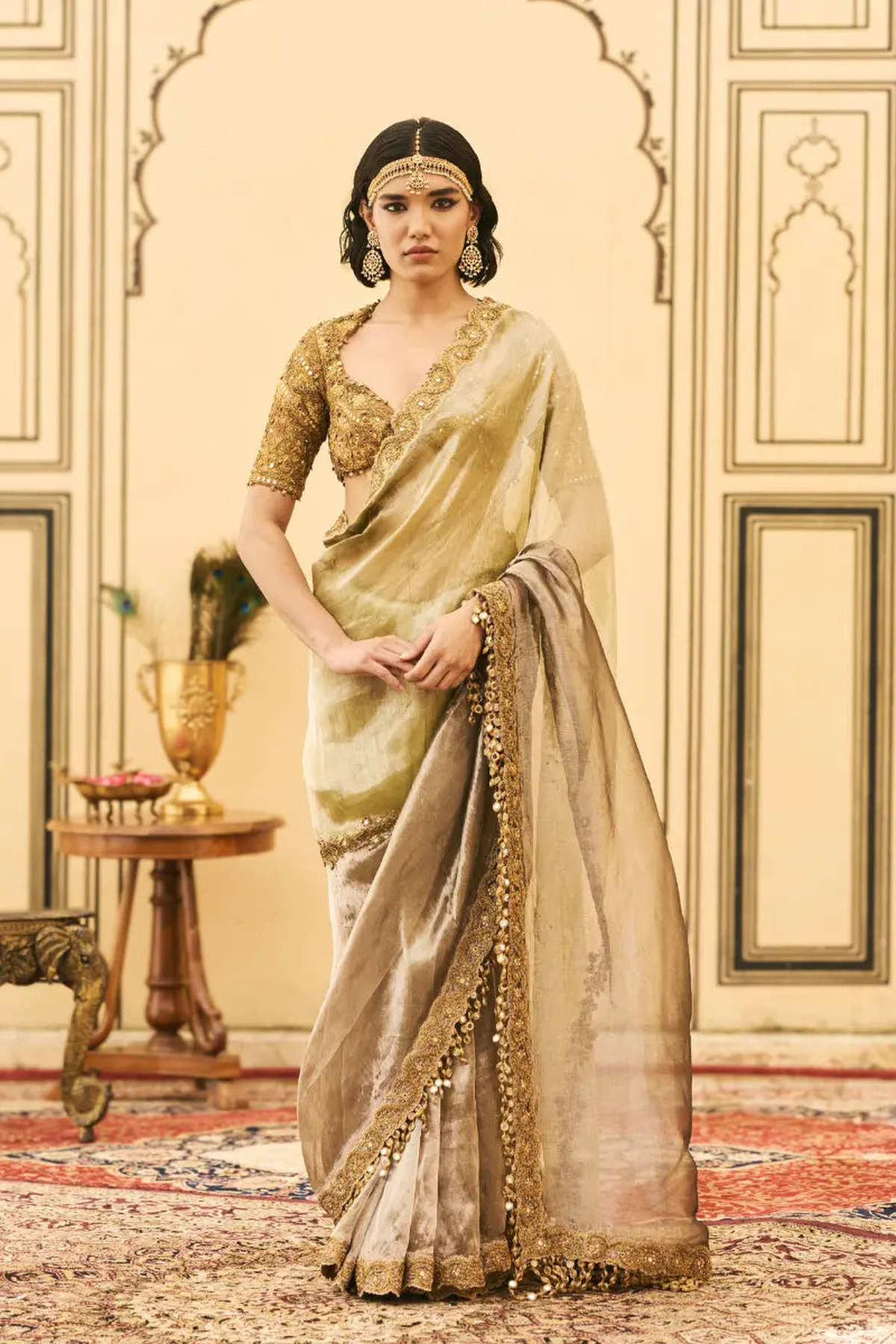 Shyama Tissue Zardosi Saree Set