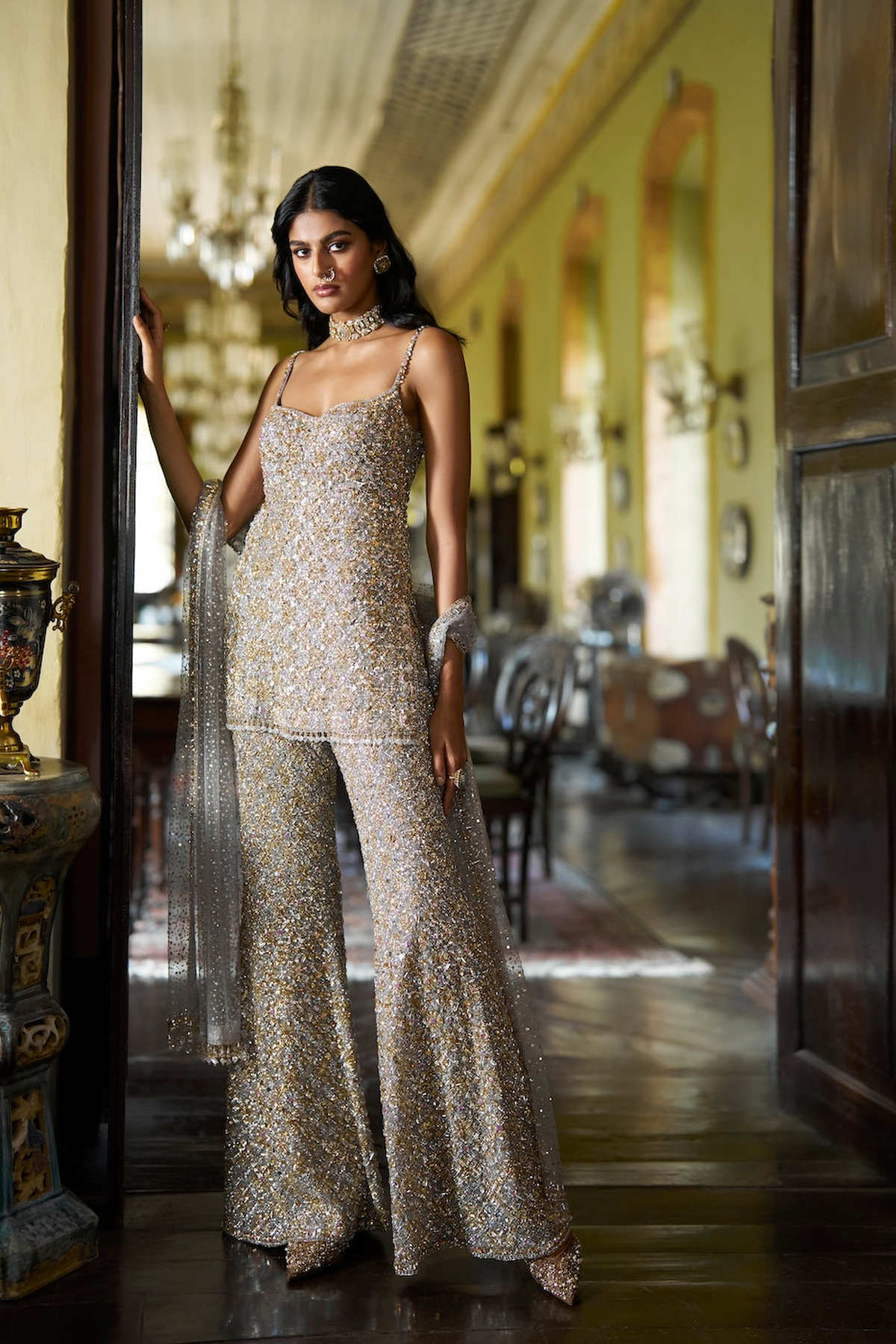 Silver Gold Crystal Pant Set - Ready To Ship