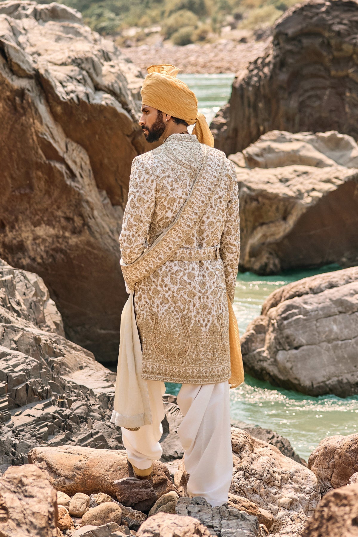 Ivory-Gold Worked Sherwani Set